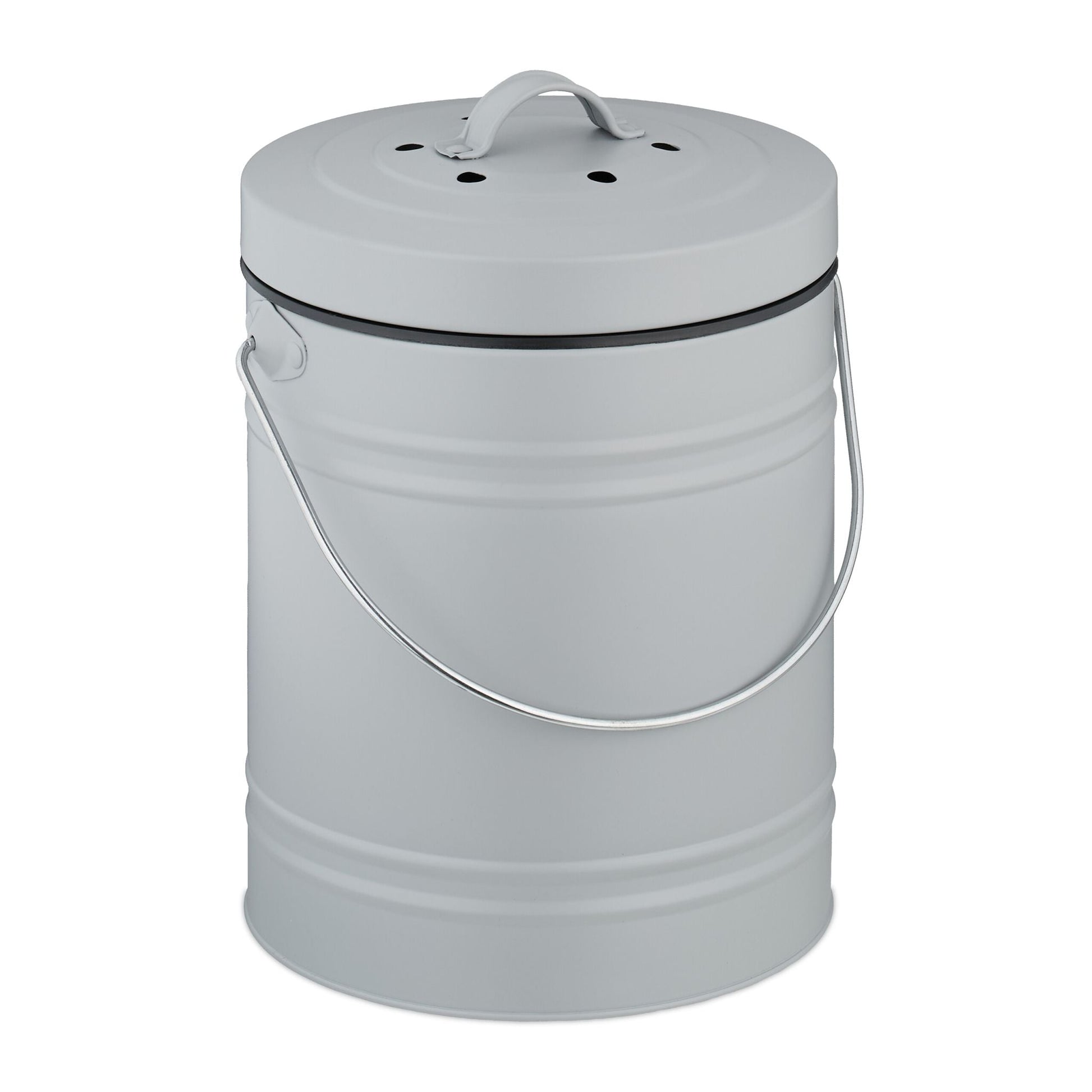Komposteimer mit Geruchsfilter 5L Schwarz-Silber-Grau von Relaxdays