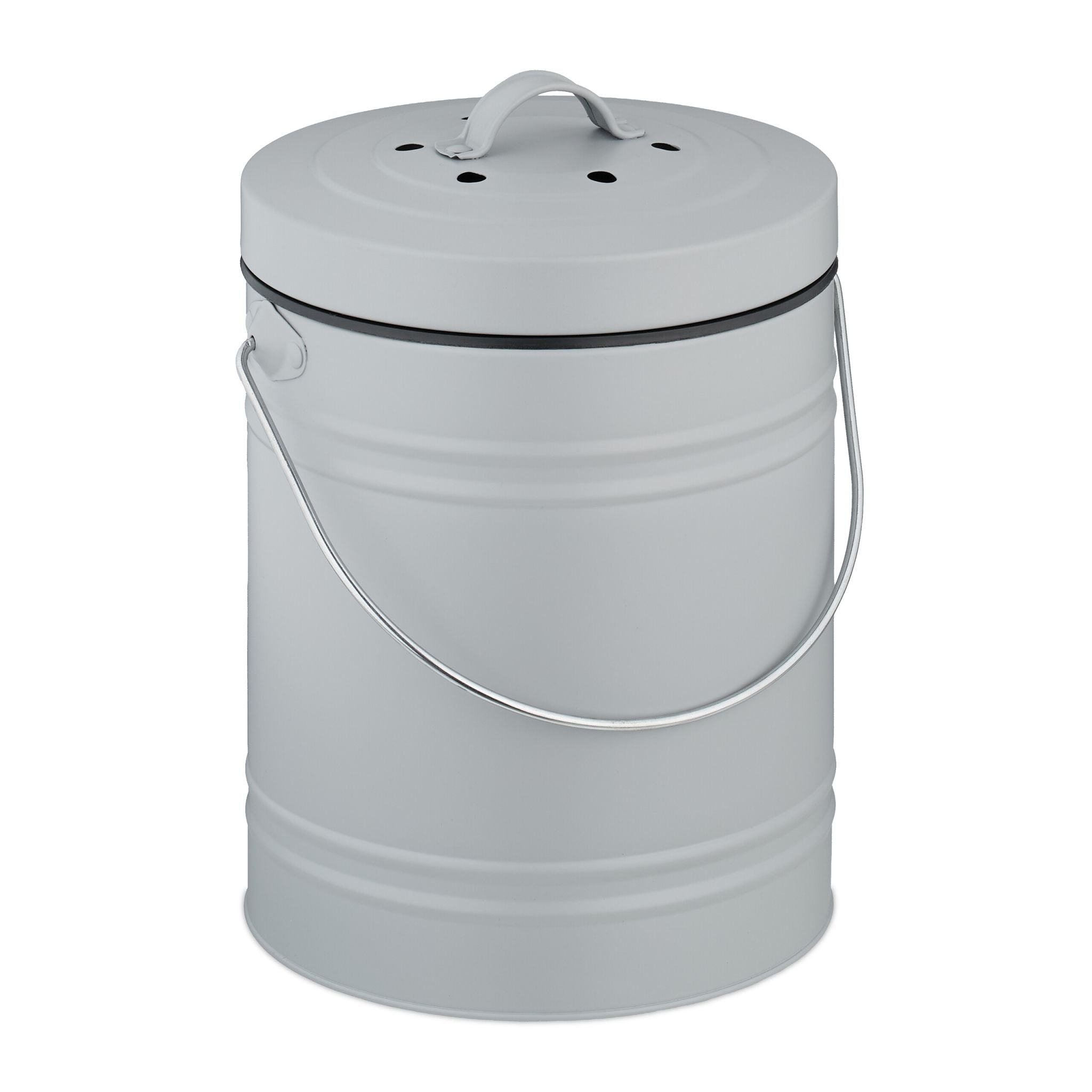Komposteimer mit Geruchsfilter 5L Schwarz-Silber-Grau von Relaxdays