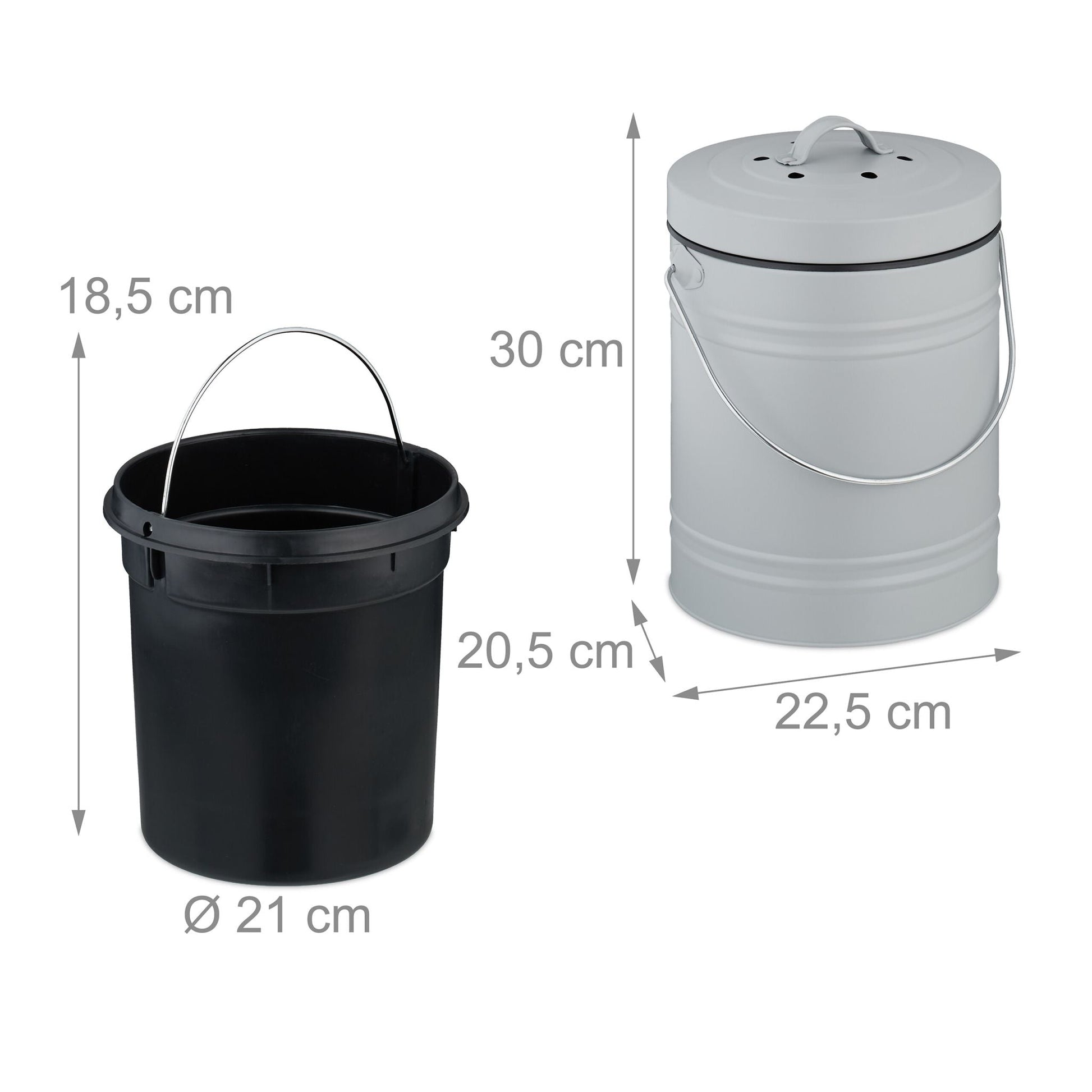 Komposteimer mit Geruchsfilter 5L Schwarz-Silber-Grau von Relaxdays