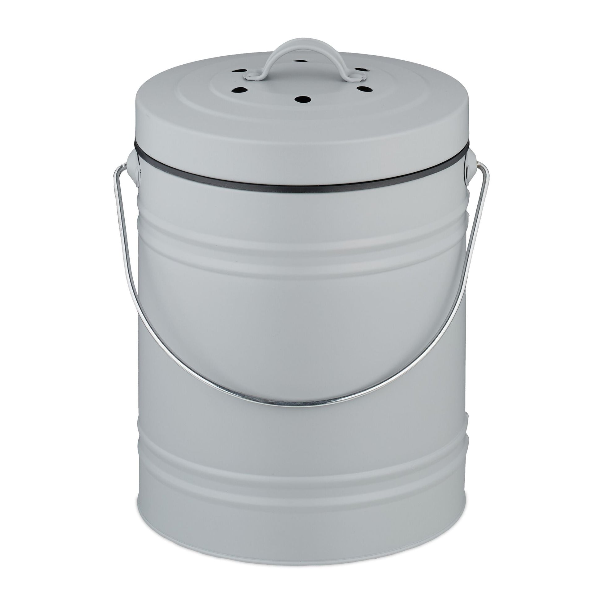 Komposteimer mit Geruchsfilter 5L Schwarz-Silber-Grau von Relaxdays