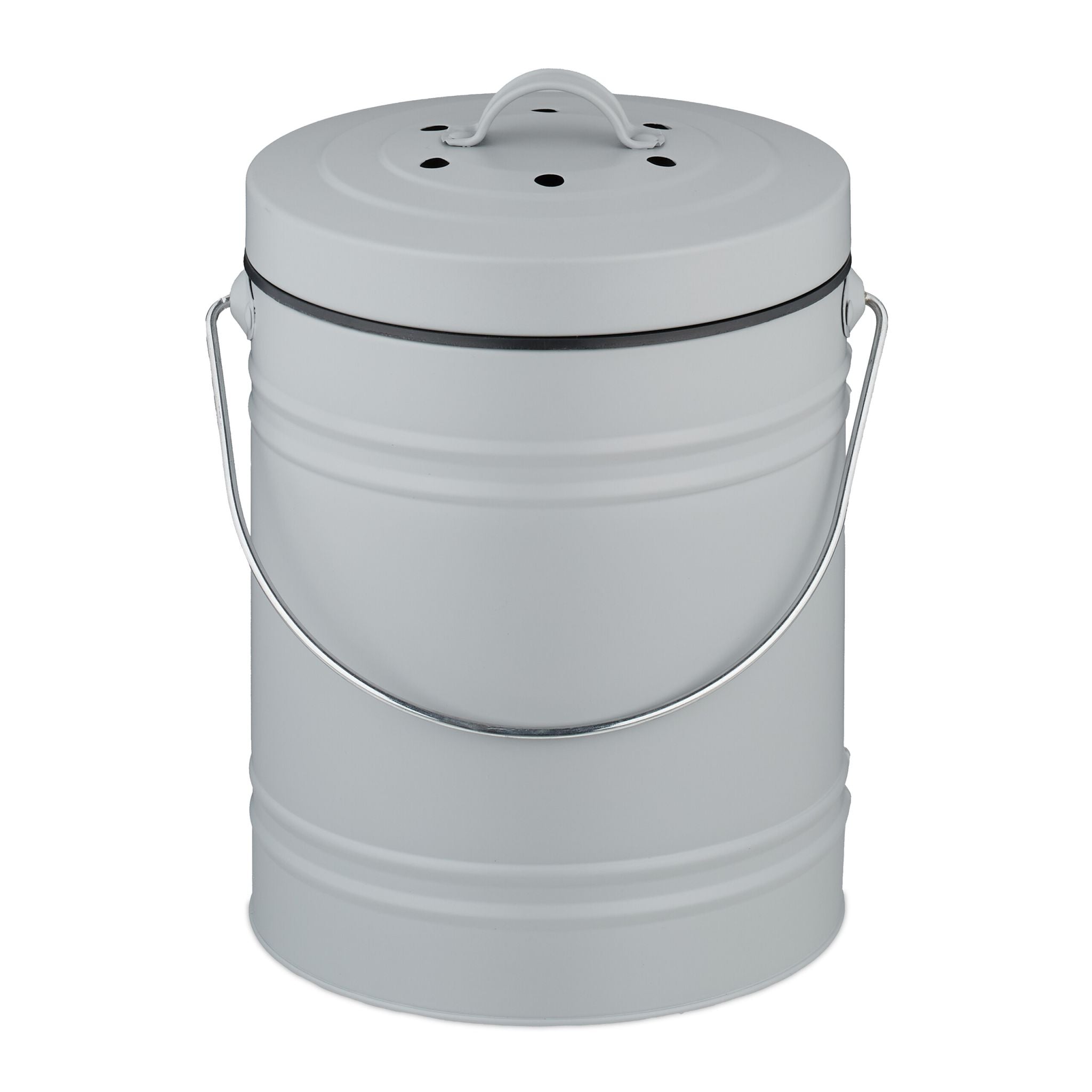 Komposteimer mit Geruchsfilter 5L Schwarz-Silber-Grau von Relaxdays