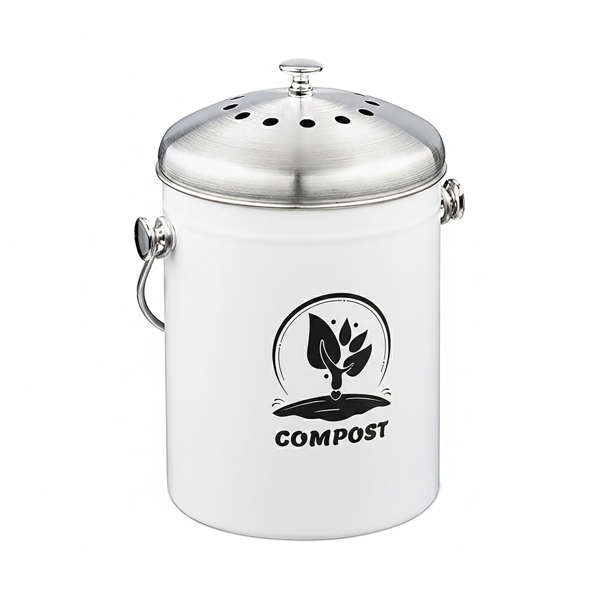Komposteimer mit Geruchsfilter 5L Weiss-Schwarz von Relaxdays