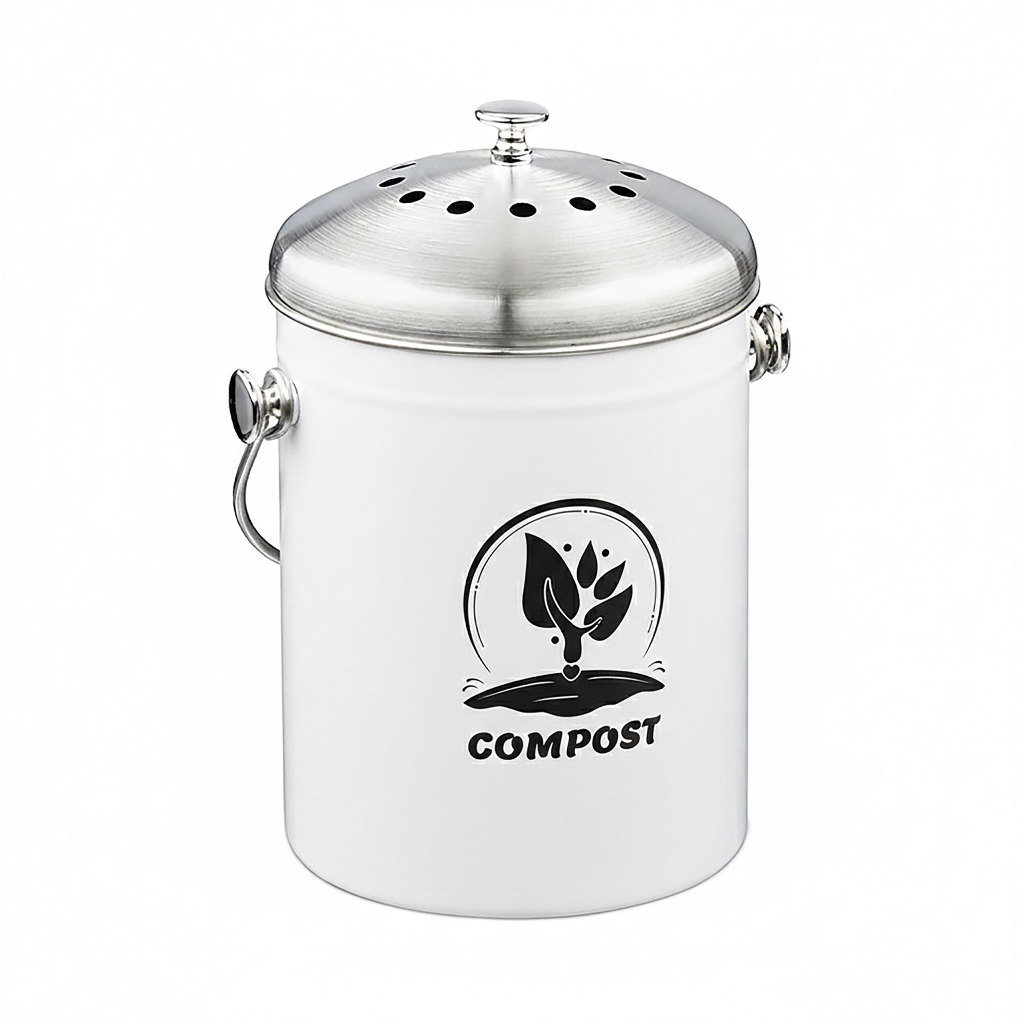 Komposteimer mit Geruchsfilter 5L Weiss-Schwarz von Relaxdays