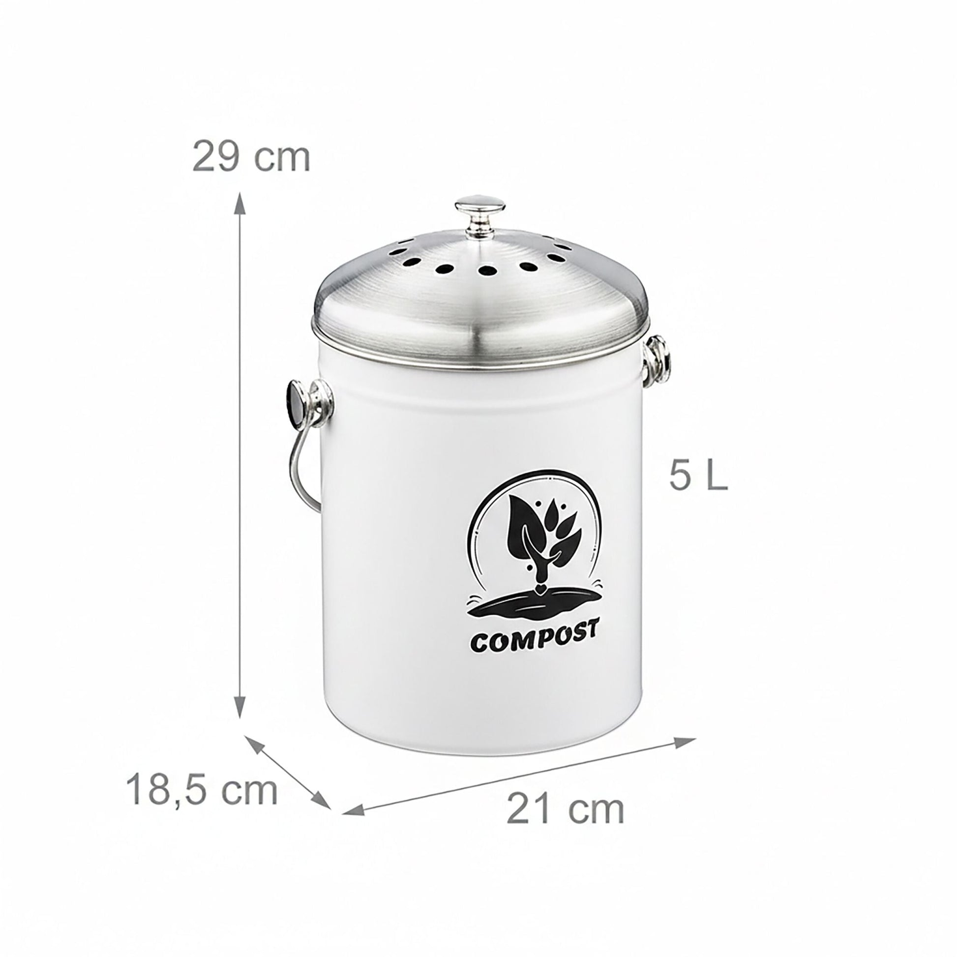 Komposteimer mit Geruchsfilter 5L Weiss-Schwarz von Relaxdays