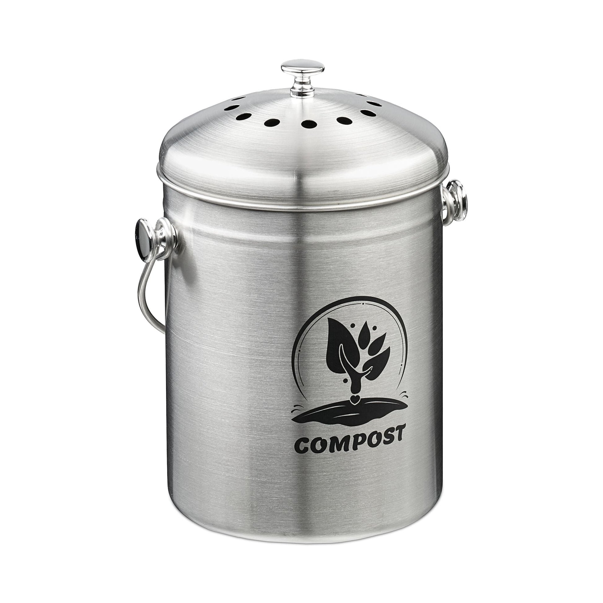 Komposteimer mit Geruchsfilter 5L Schwarz-Silber von Relaxdays
