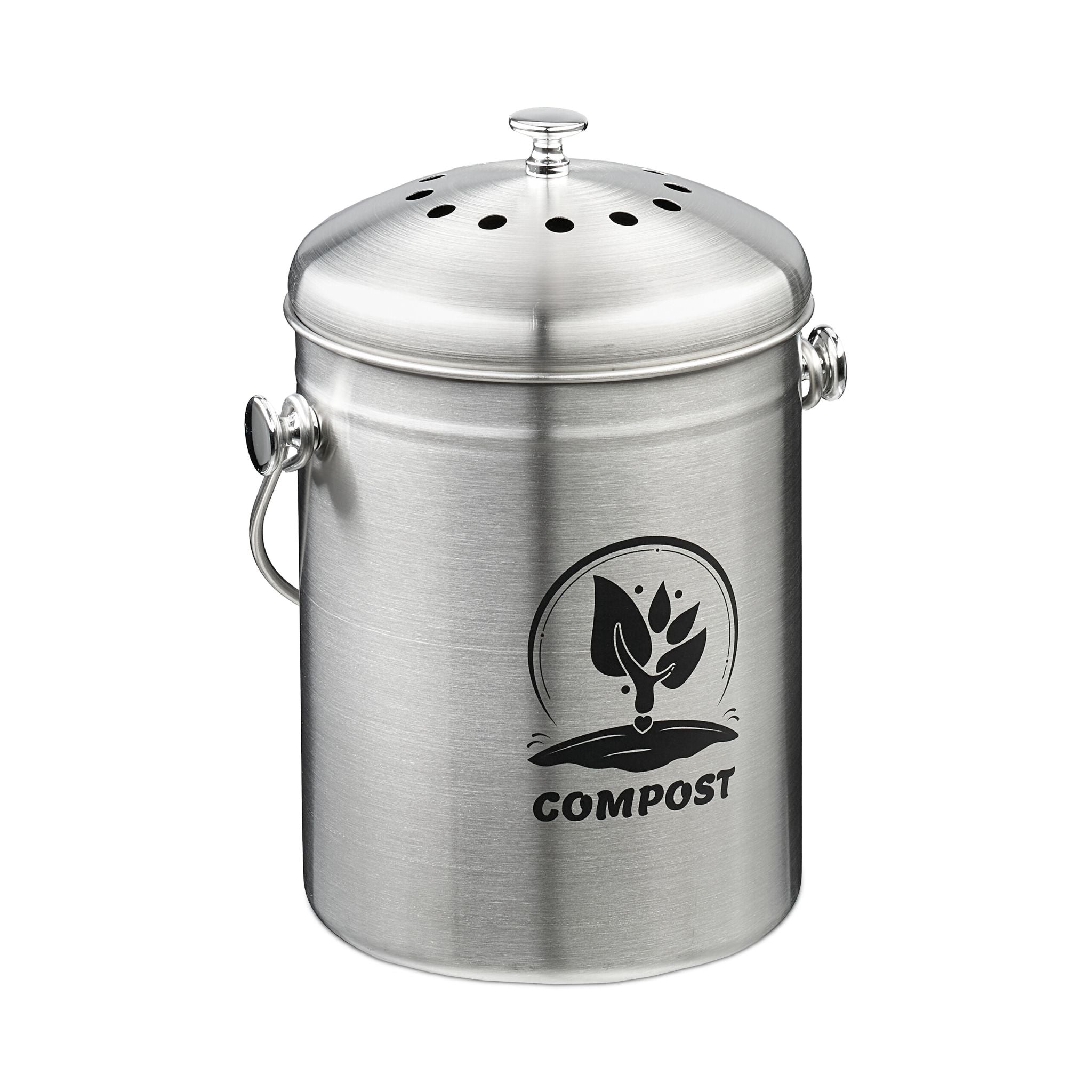 Komposteimer mit Geruchsfilter 5L Schwarz-Silber von Relaxdays