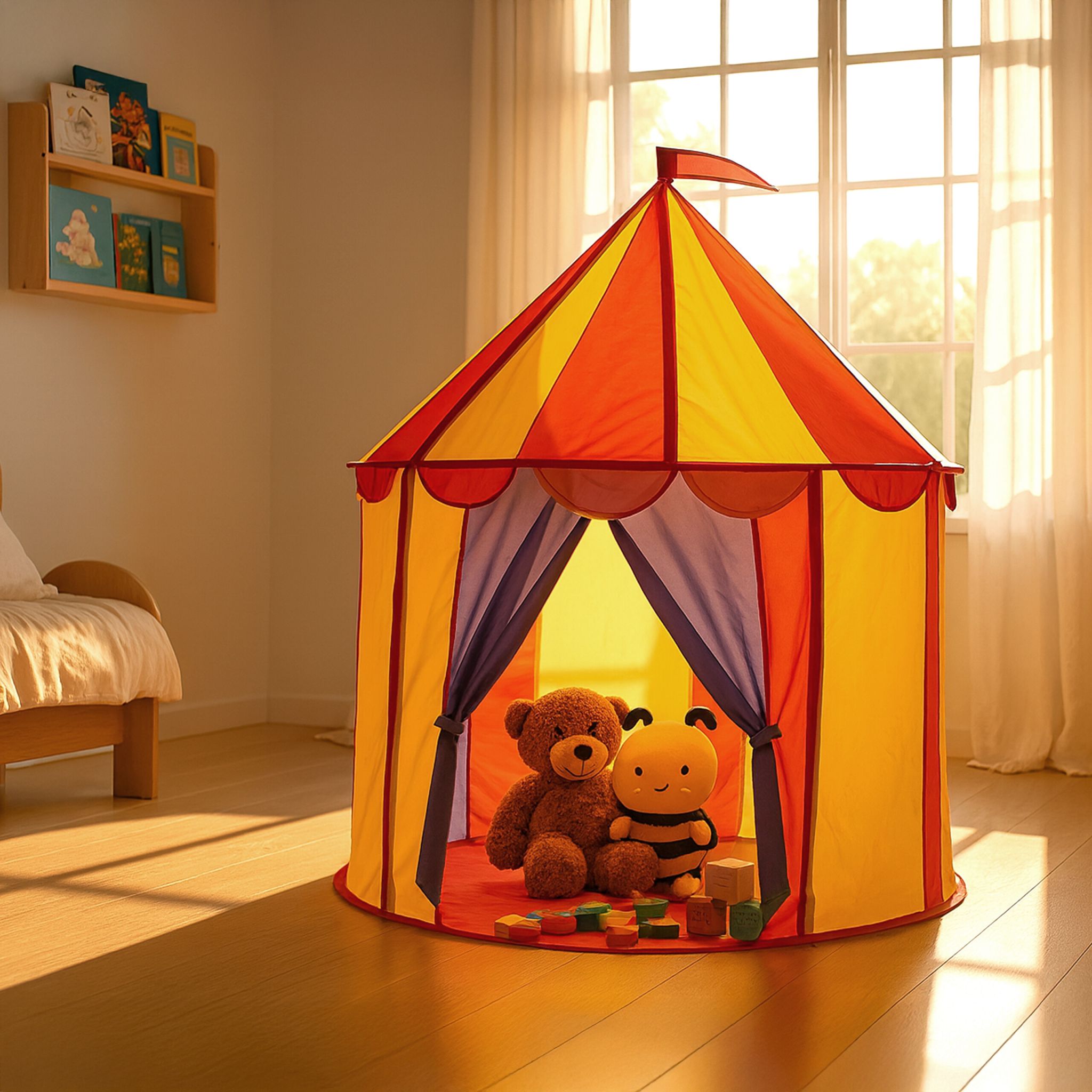 Spielzelt Zirkus Kinder Blau-Gelb-Rot