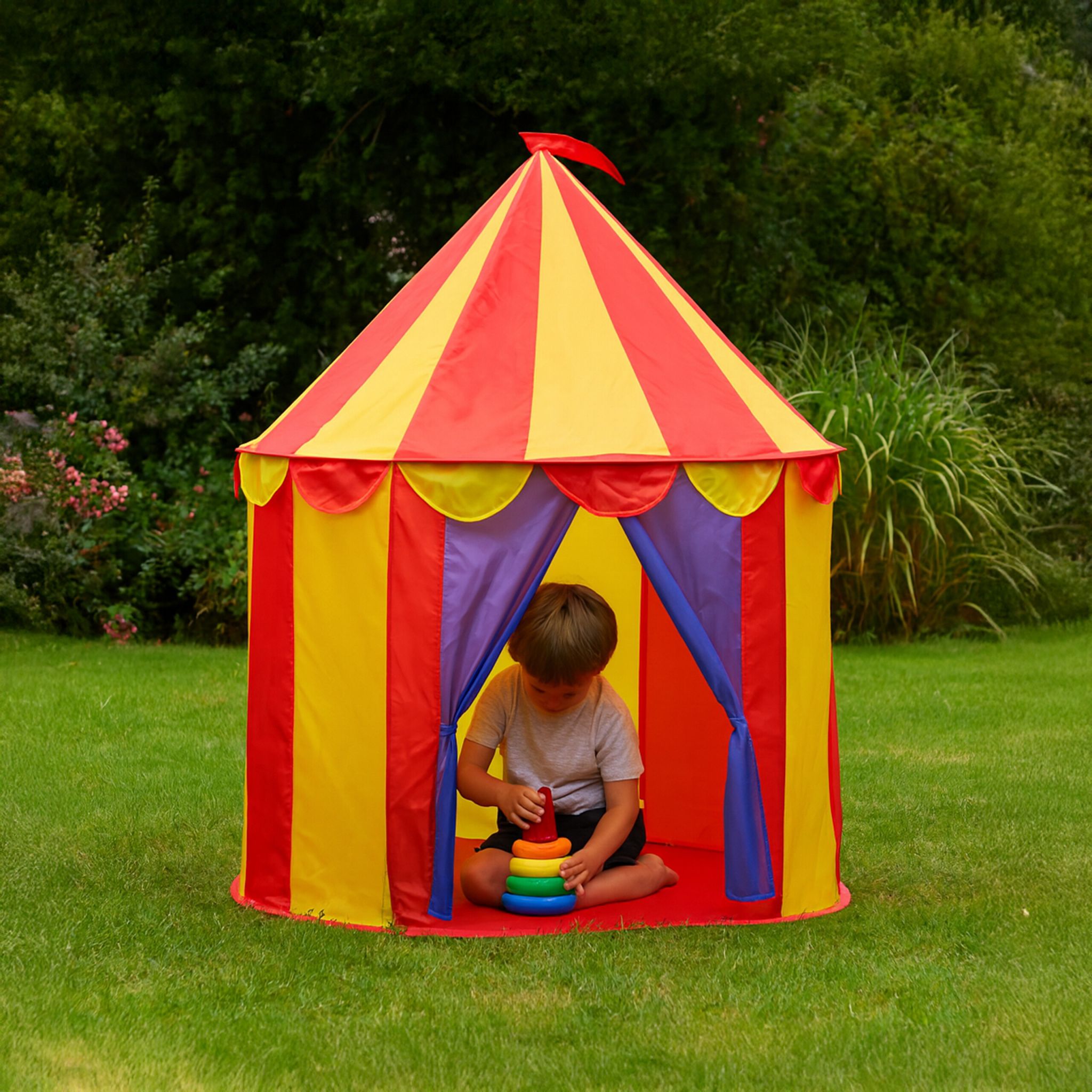 Spielzelt Zirkus Kinder Blau-Gelb-Rot