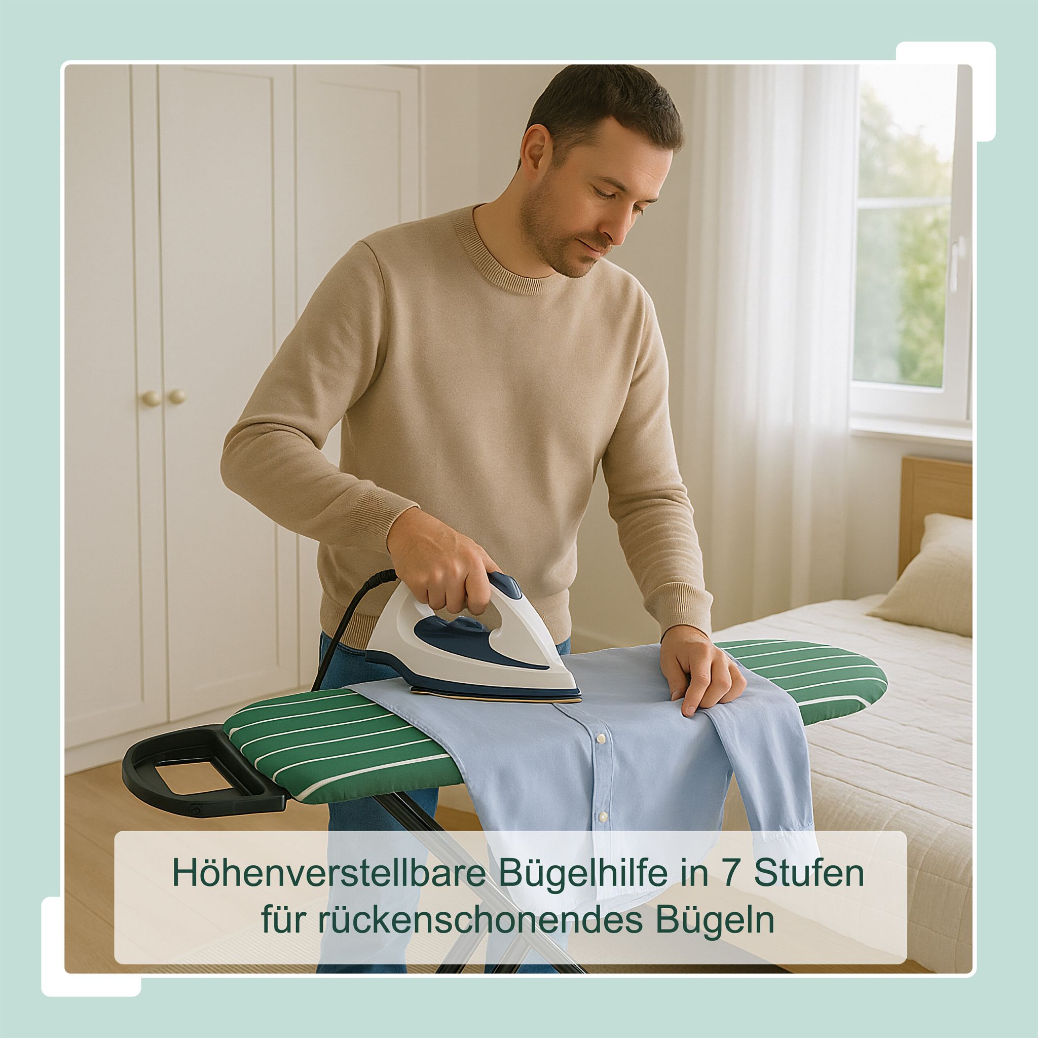 Bügelbrett 121 x 39cm Weiss-Dunkelgrün-Schwarz von Relaxdays