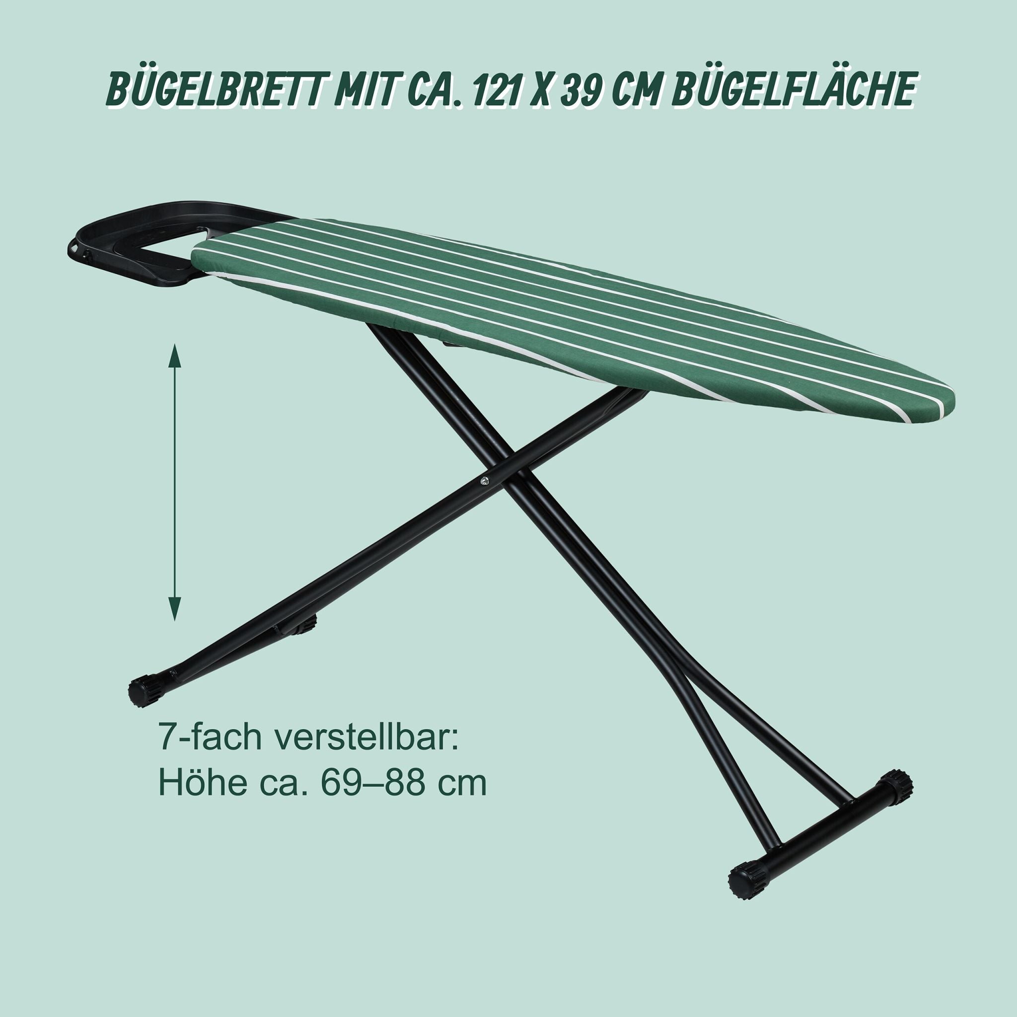 Bügelbrett 121 x 39cm Weiss-Dunkelgrün-Schwarz von Relaxdays