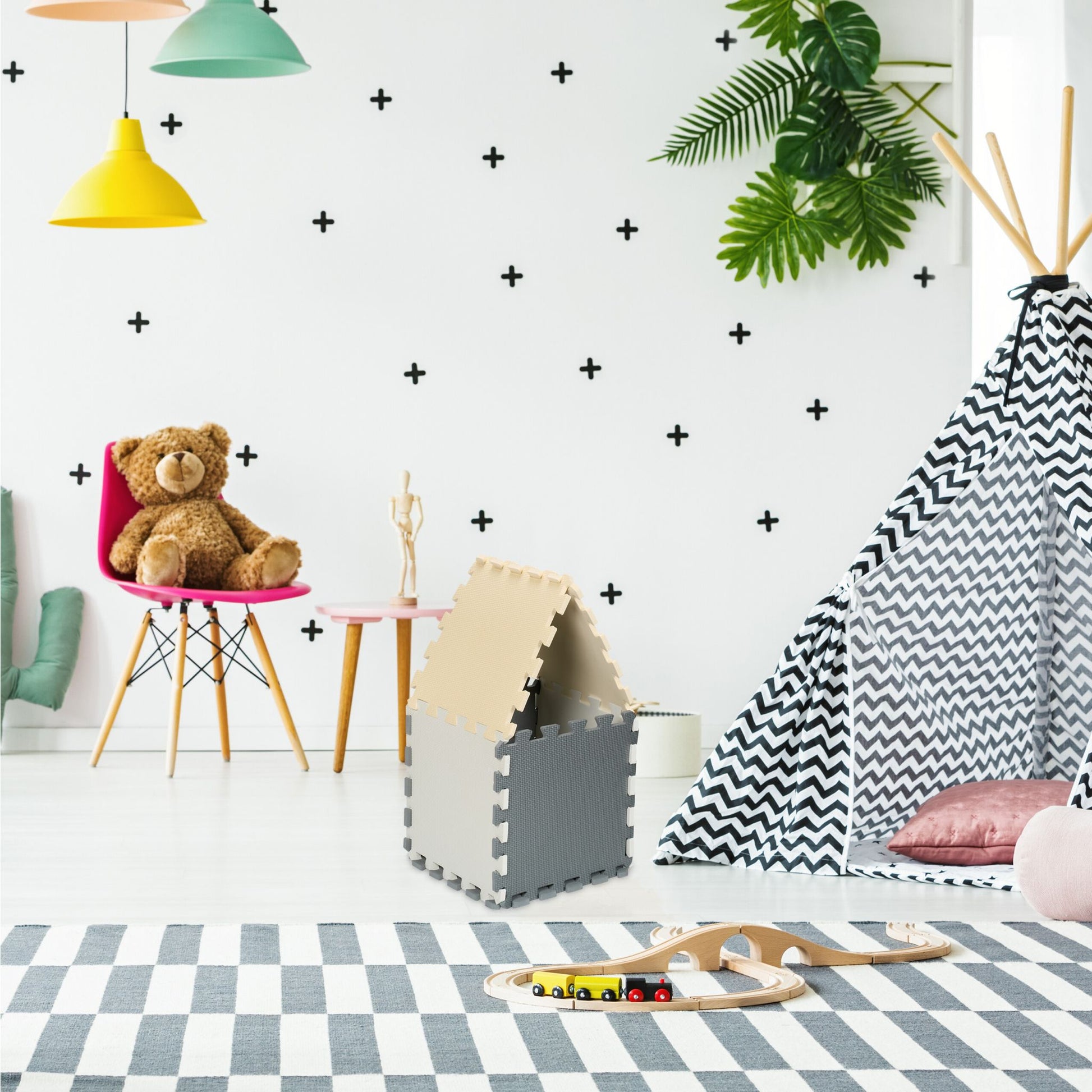 Puzzlematte 3-farbig Set Beige-Weiss-Grau von Relaxdays