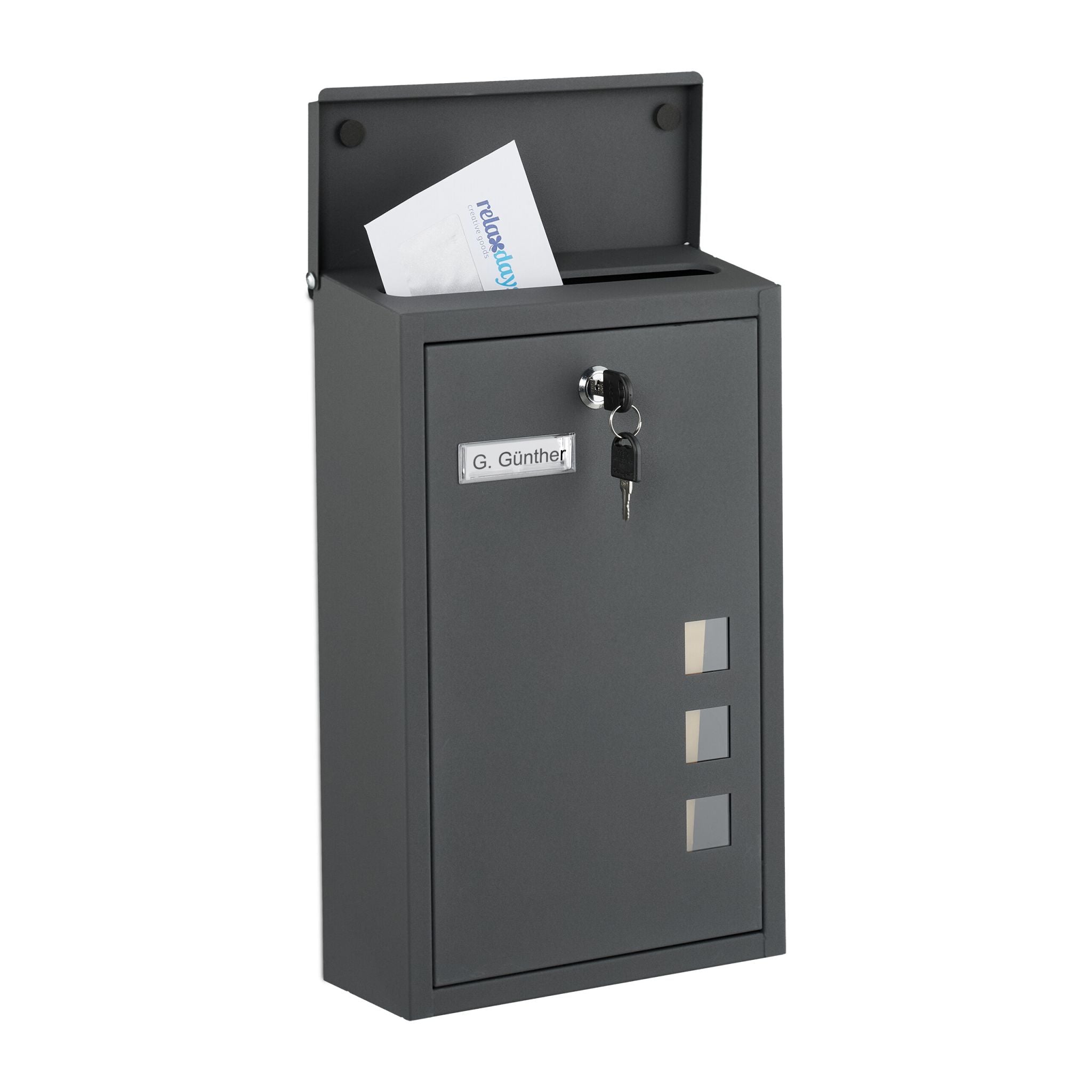 Briefkasten Hochformat Anthrazit-Silber-Transparent von Relaxdays