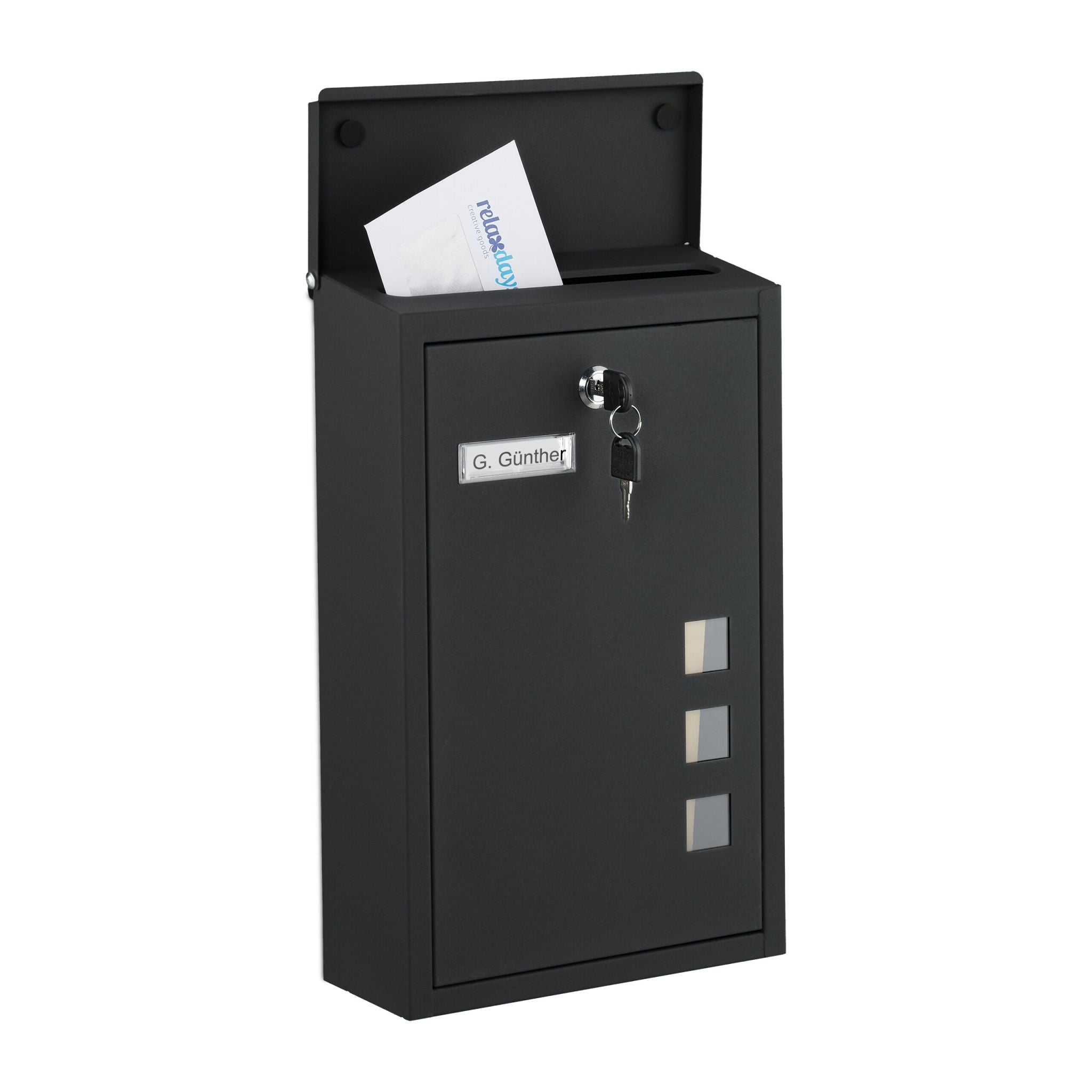 Briefkasten Hochformat Schwarz-Silber-Transparent von Relaxdays