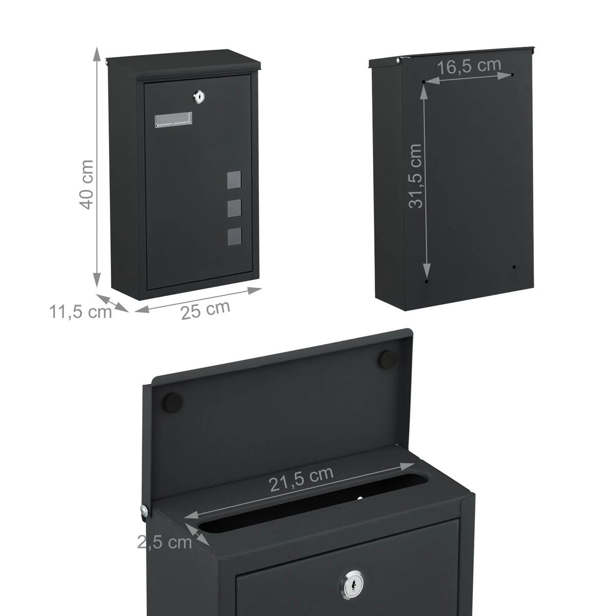 Briefkasten Hochformat Schwarz-Silber-Transparent von Relaxdays