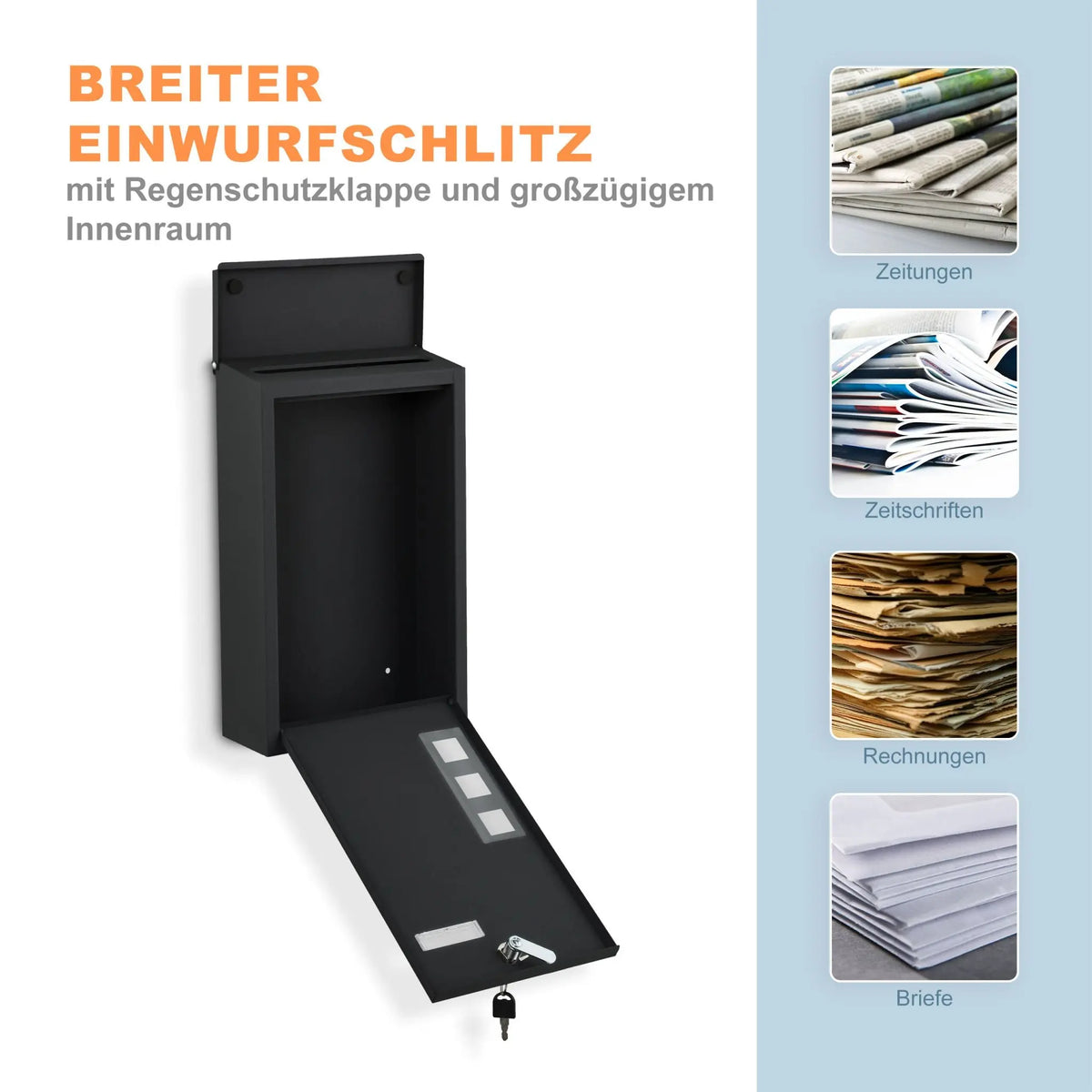 Briefkasten Hochformat Schwarz-Silber-Transparent von Relaxdays
