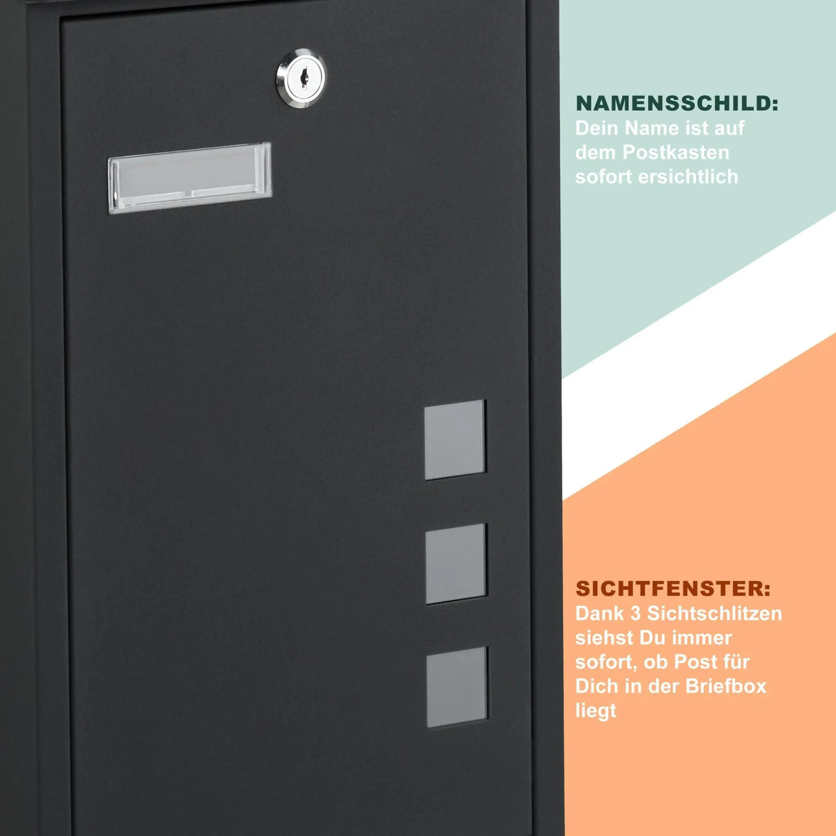Briefkasten Hochformat Schwarz-Silber-Transparent von Relaxdays