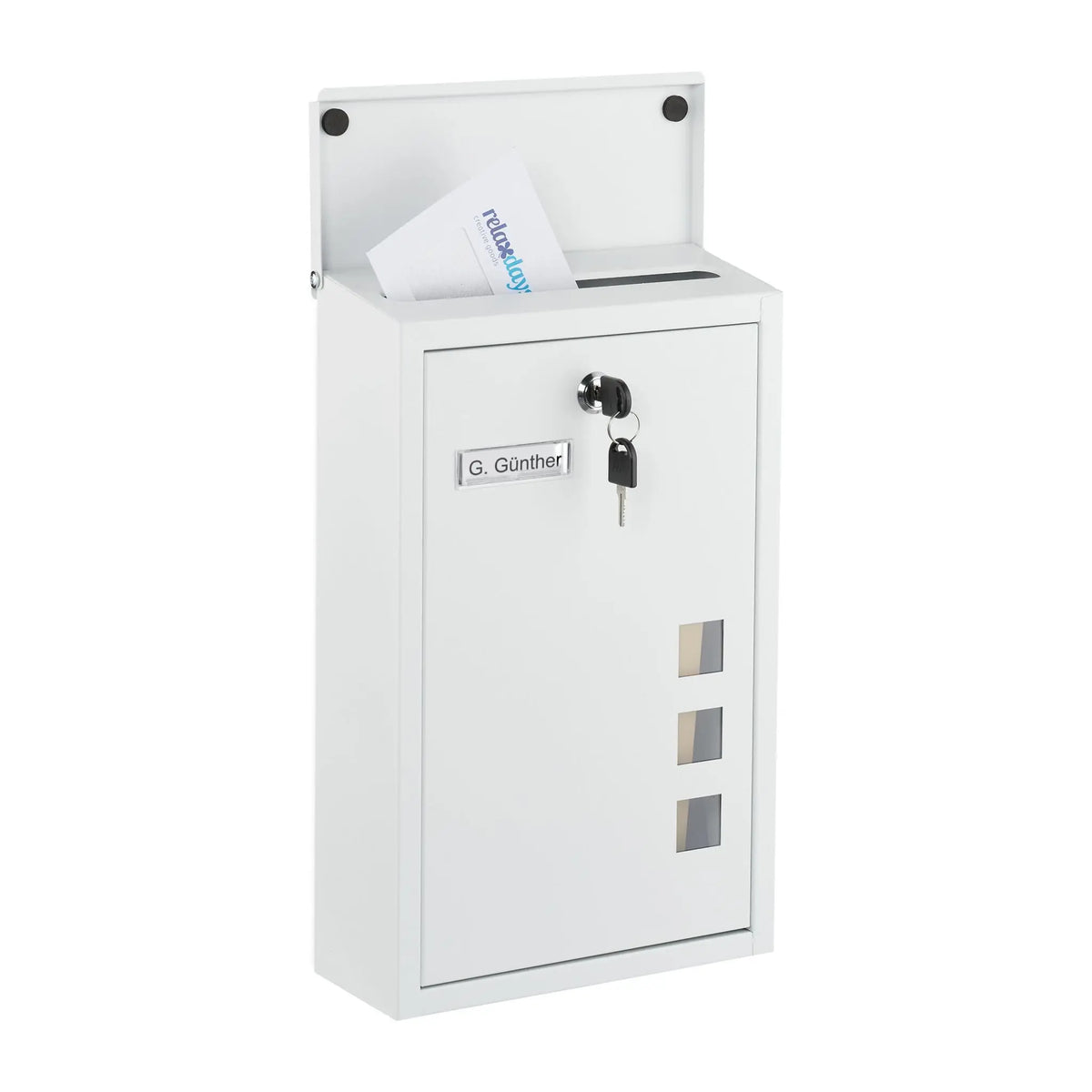 Briefkasten Hochformat Weiss-Silber-Transparent von Relaxdays