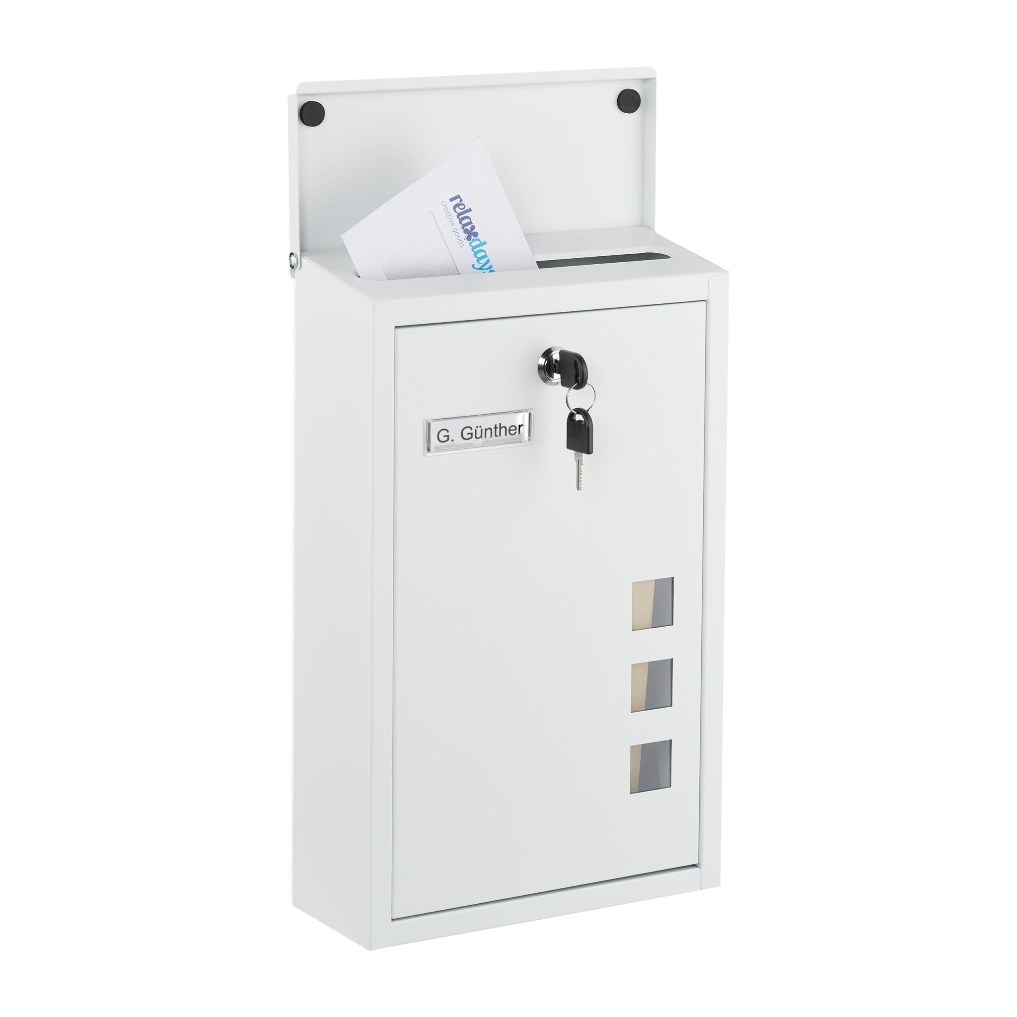 Briefkasten Hochformat Weiss-Silber-Transparent von Relaxdays