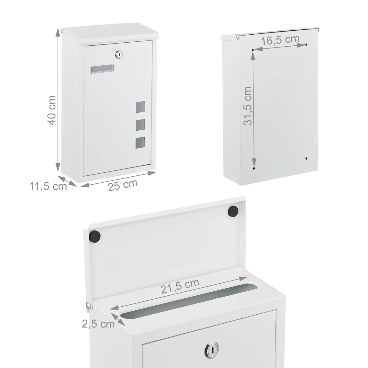 Briefkasten Hochformat Weiss-Silber-Transparent von Relaxdays