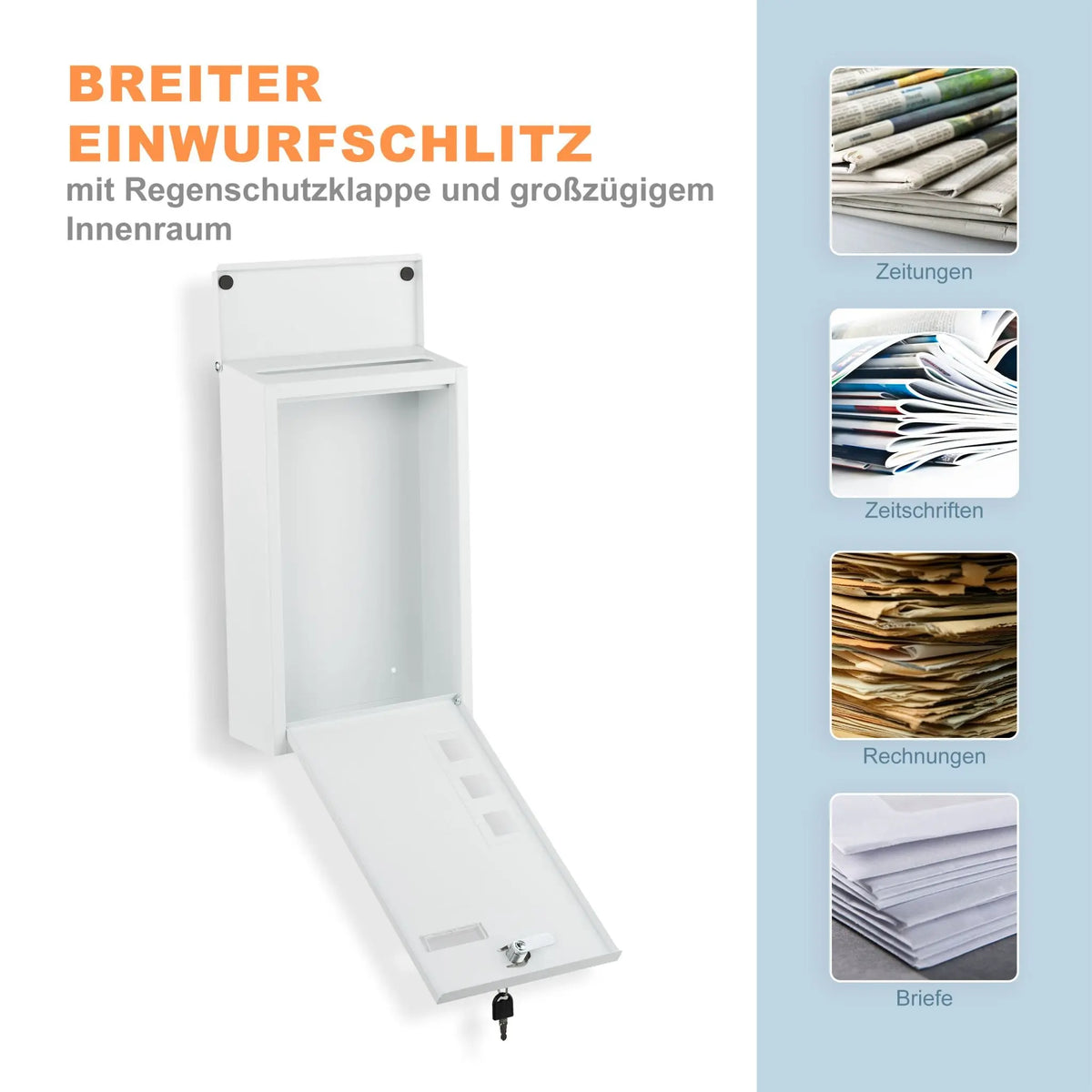 Briefkasten Hochformat Weiss-Silber-Transparent von Relaxdays