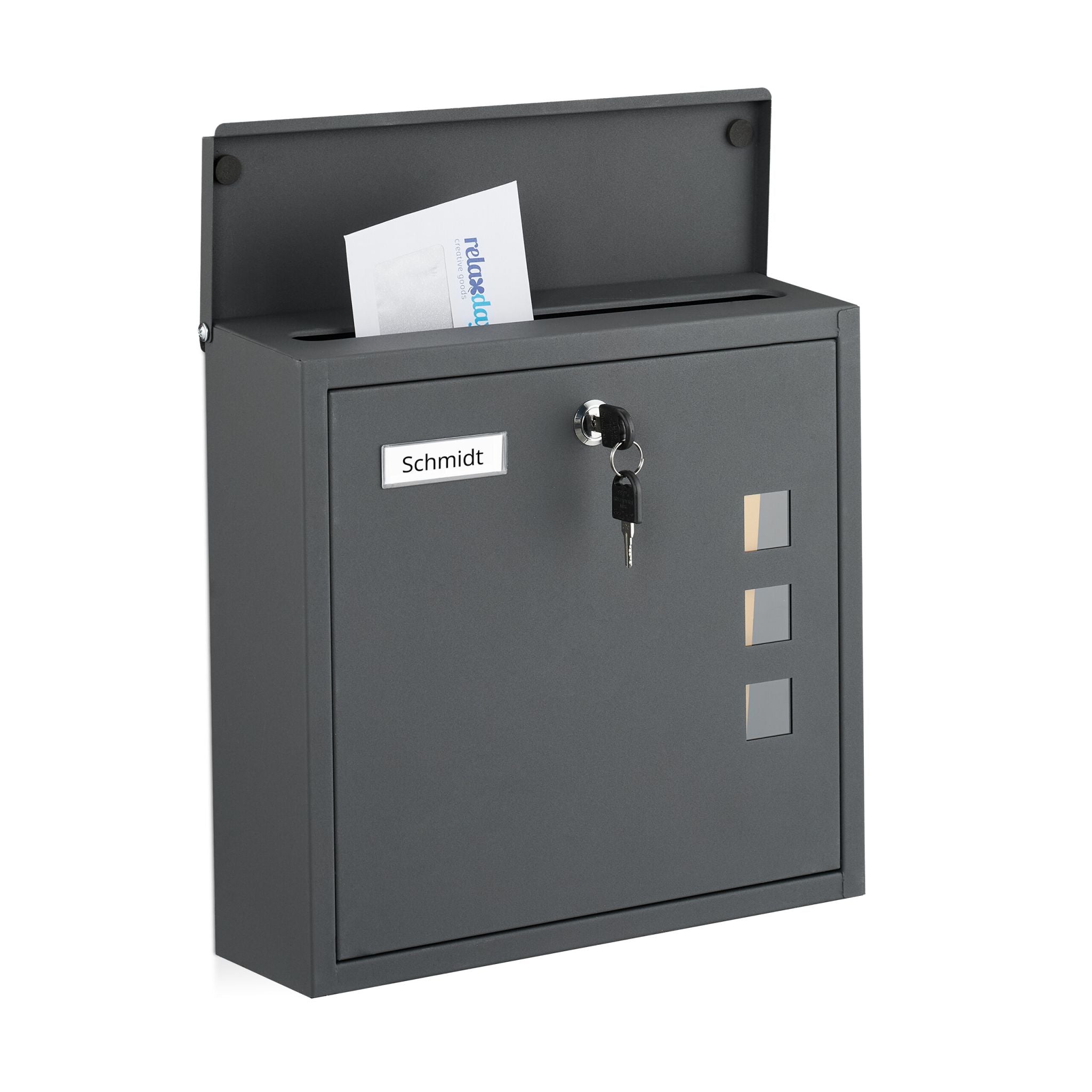 Briefkasten mit Sichtfenster Anthrazit-Silber-Transparent von Relaxdays