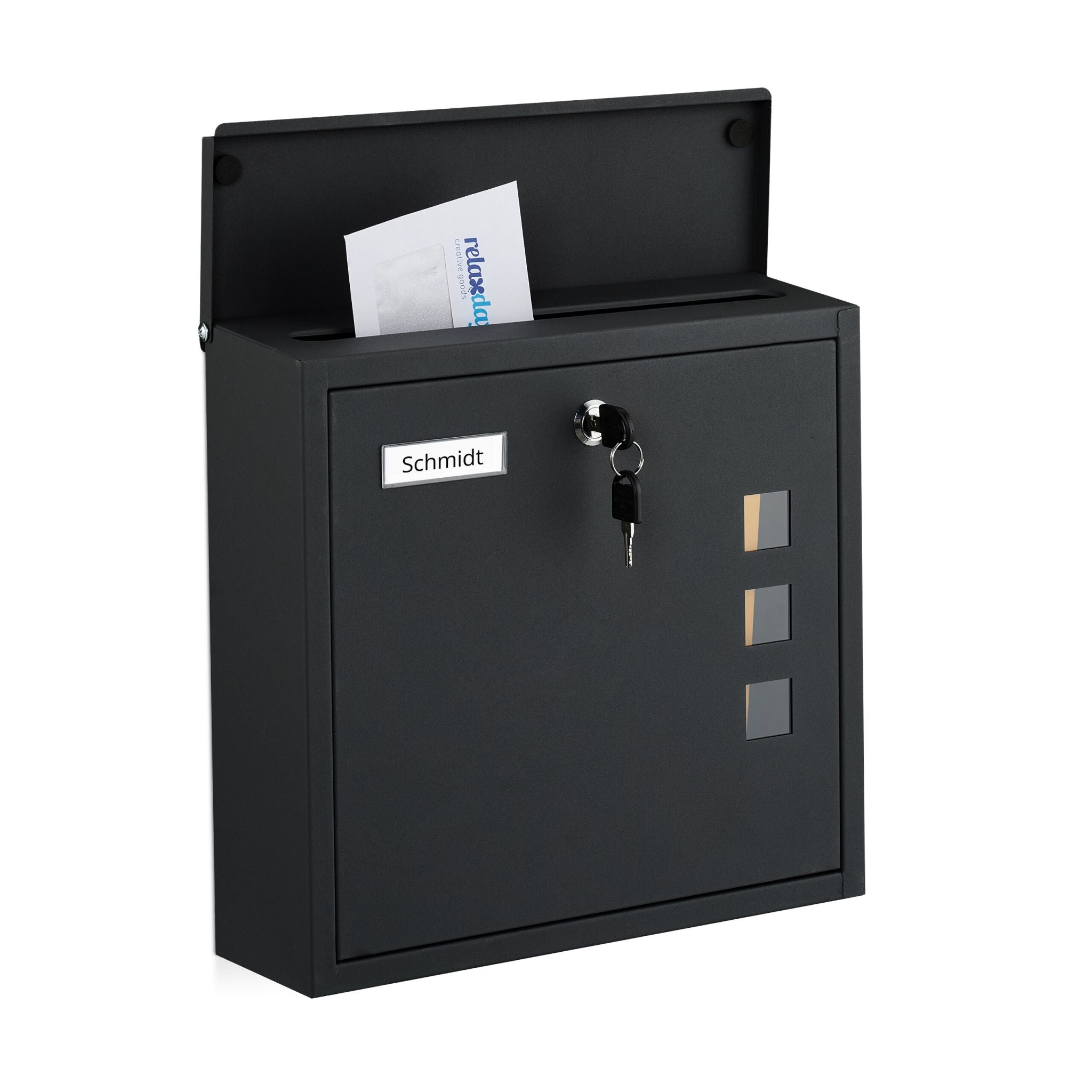 Briefkasten mit Sichtfenster Schwarz-Silber-Transparent von Relaxdays
