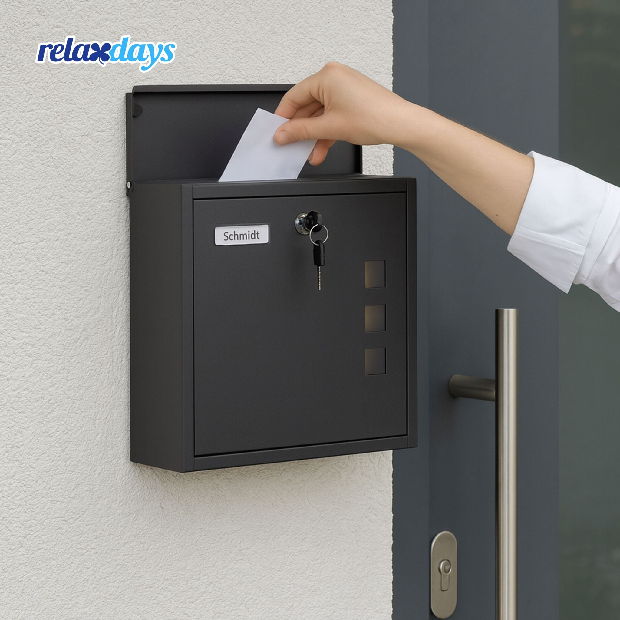 Briefkasten mit Sichtfenster Schwarz-Silber-Transparent von Relaxdays