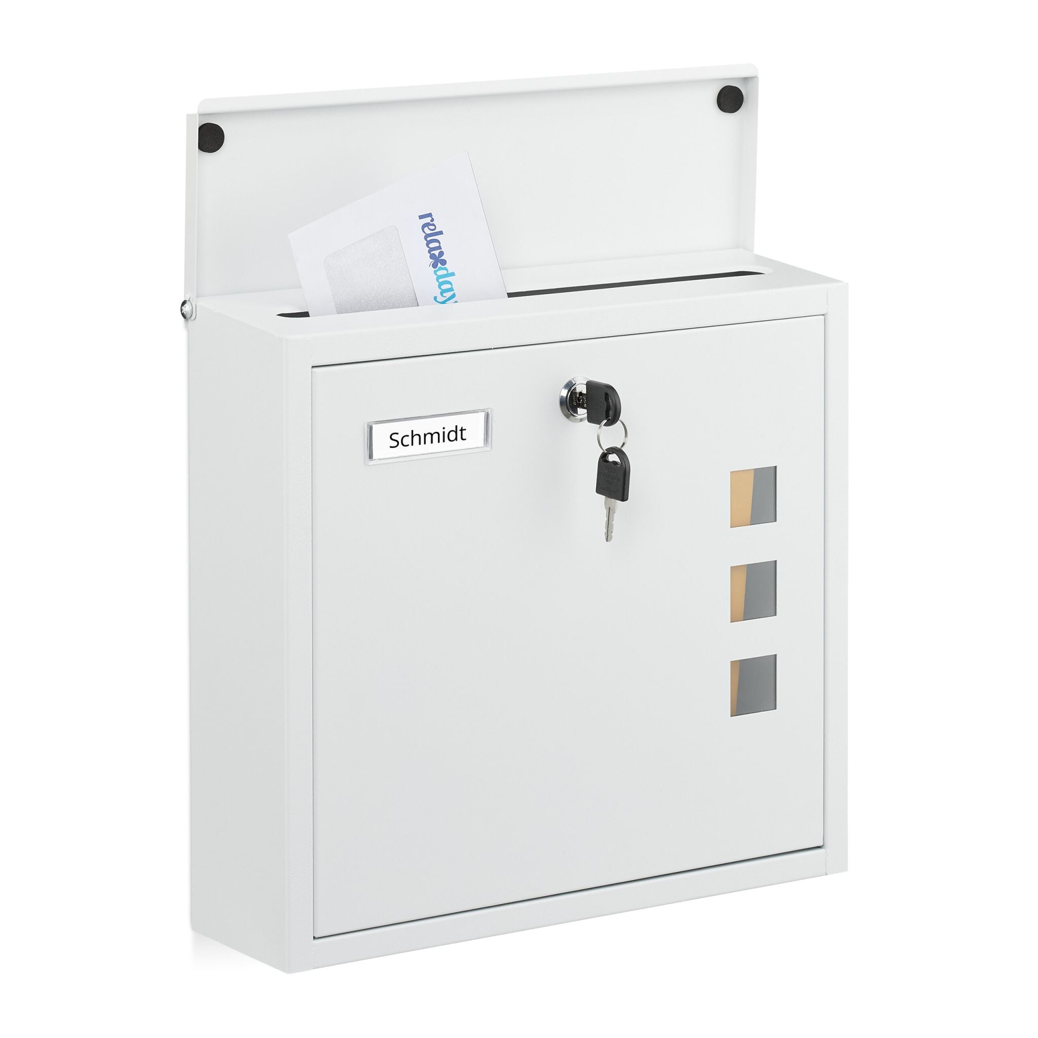 Briefkasten mit Sichtfenster Weiss-Silber-Transparent von Relaxdays