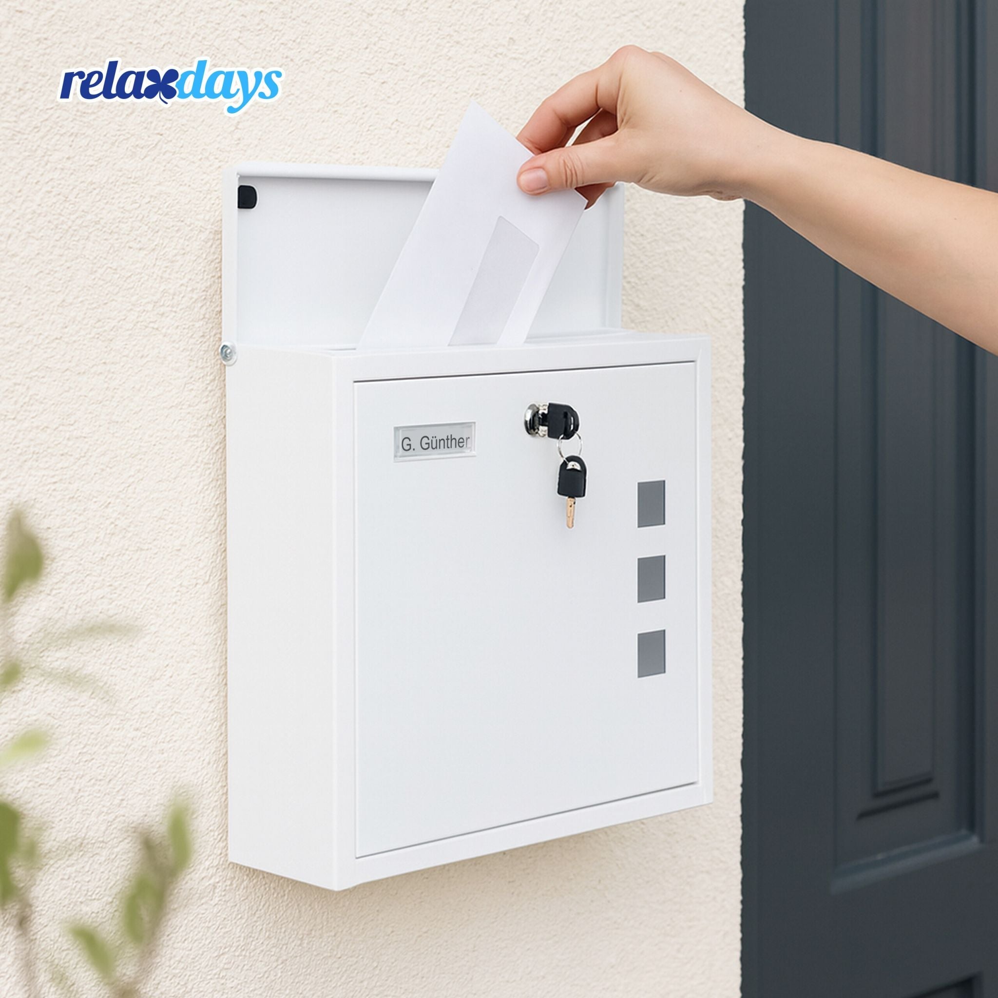 Briefkasten mit Sichtfenster Weiss-Silber-Transparent von Relaxdays