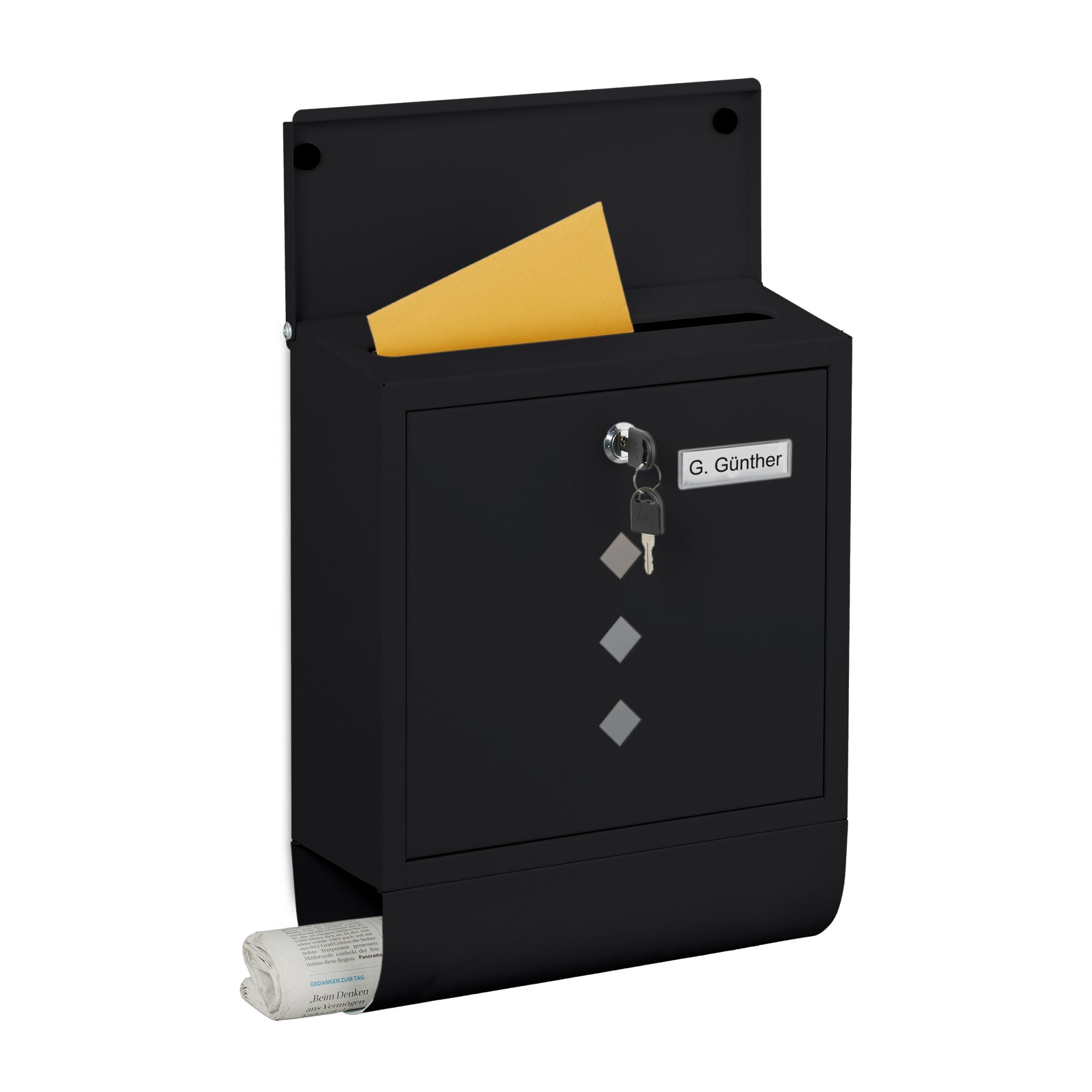 Briefkasten mit Zeitungsfach Schwarz von Relaxdays