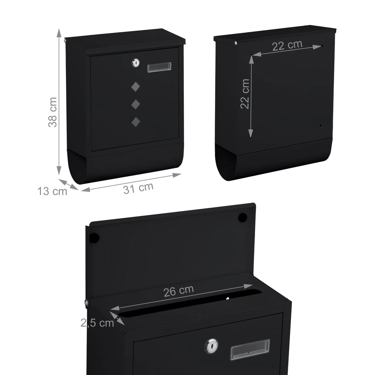 Briefkasten mit Zeitungsfach Schwarz von Relaxdays