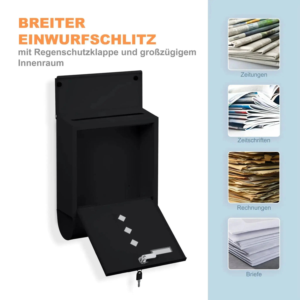 Briefkasten mit Zeitungsfach Schwarz von Relaxdays
