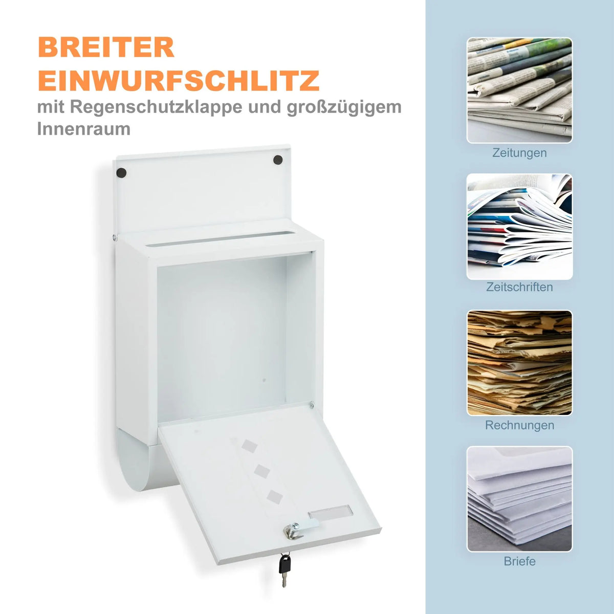 Briefkasten mit Zeitungsfach Weiss von Relaxdays
