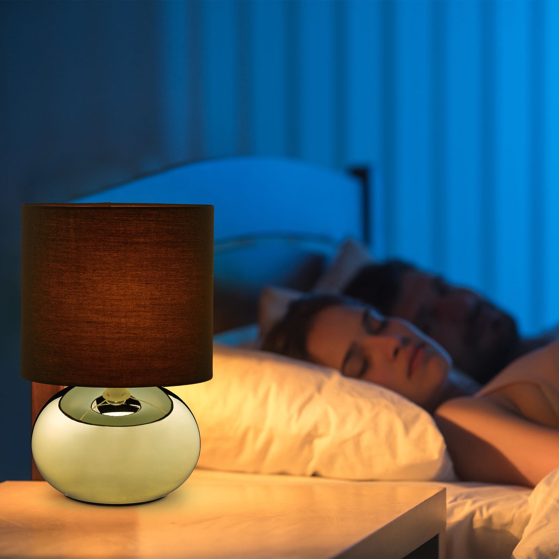 Tischlampe Metall & Stoff Gold-Schwarz von Relaxdays