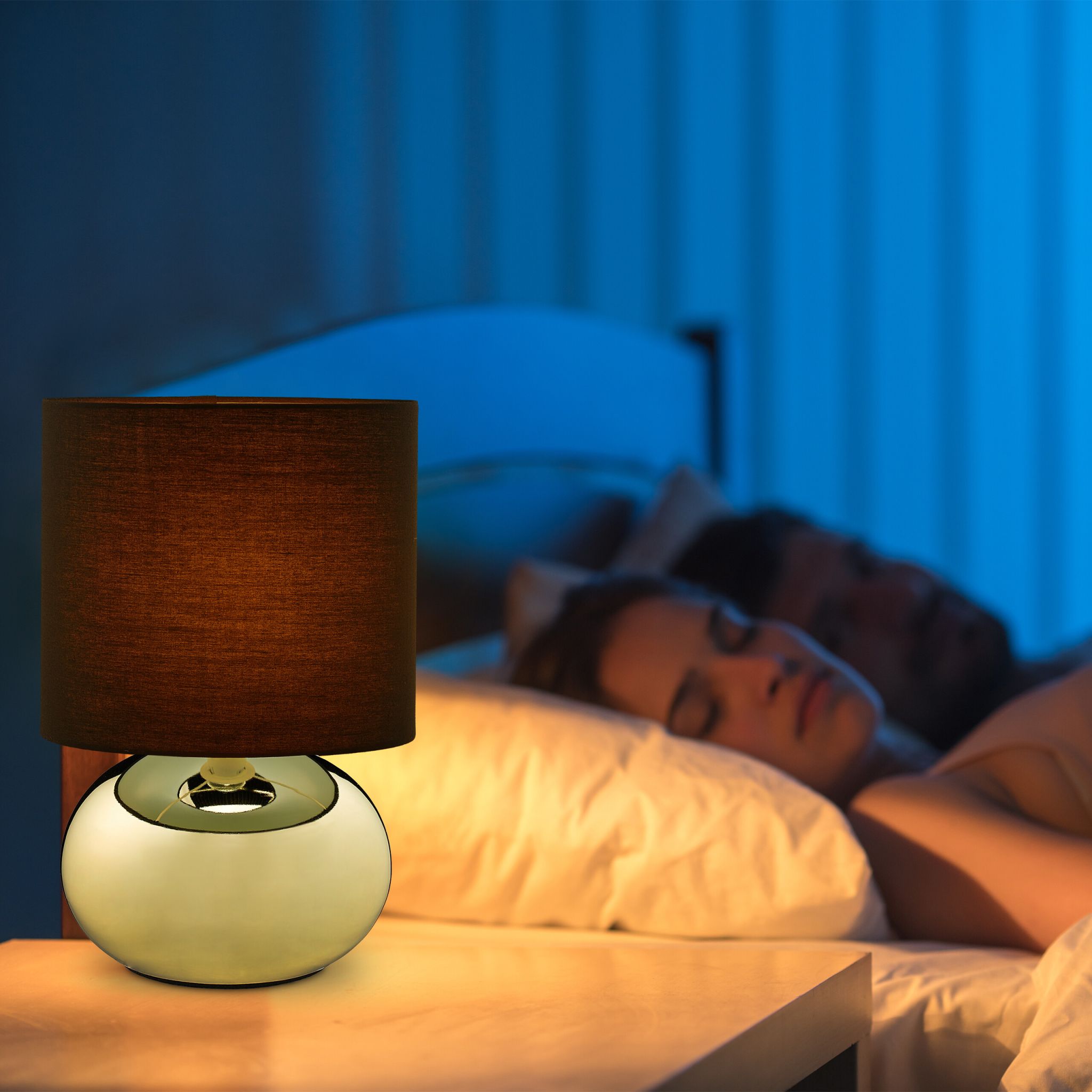 Tischlampe Metall & Stoff Gold-Schwarz von Relaxdays