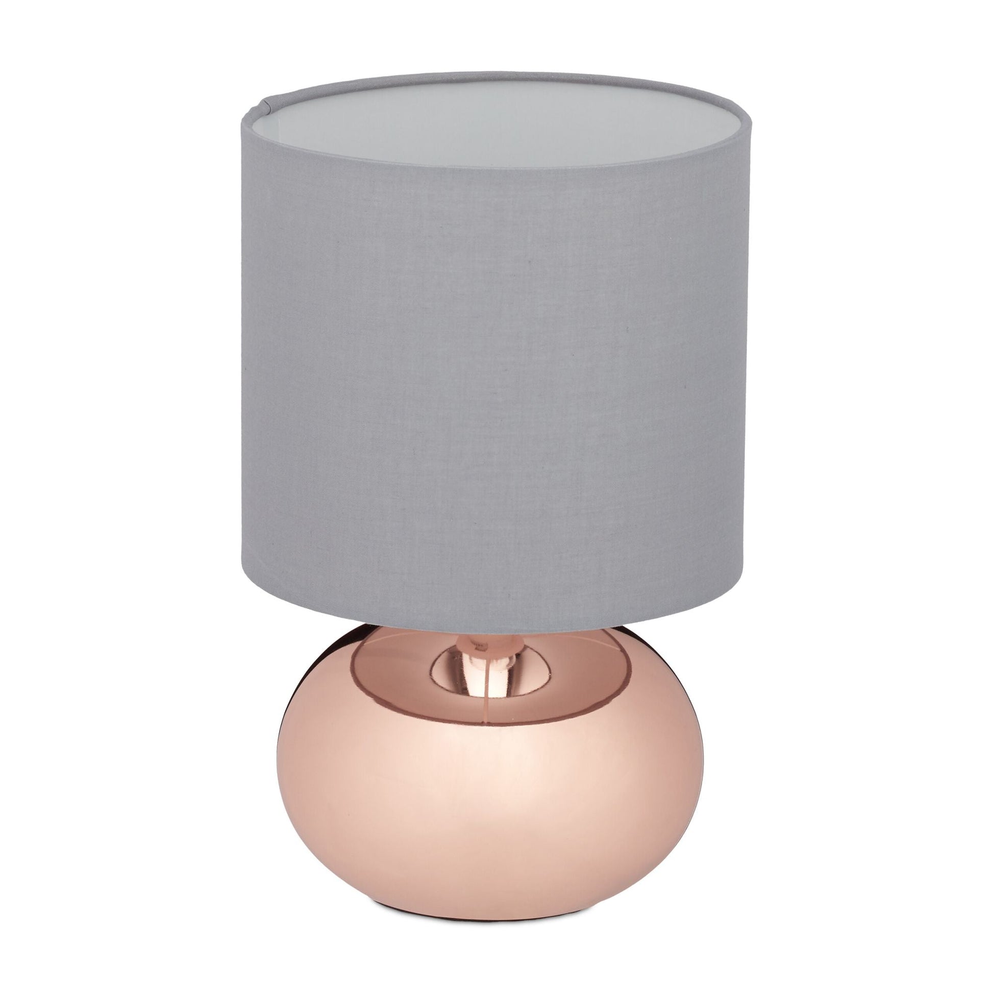 Tischlampe Metall & Stoff Kupfer-Grau von Relaxdays