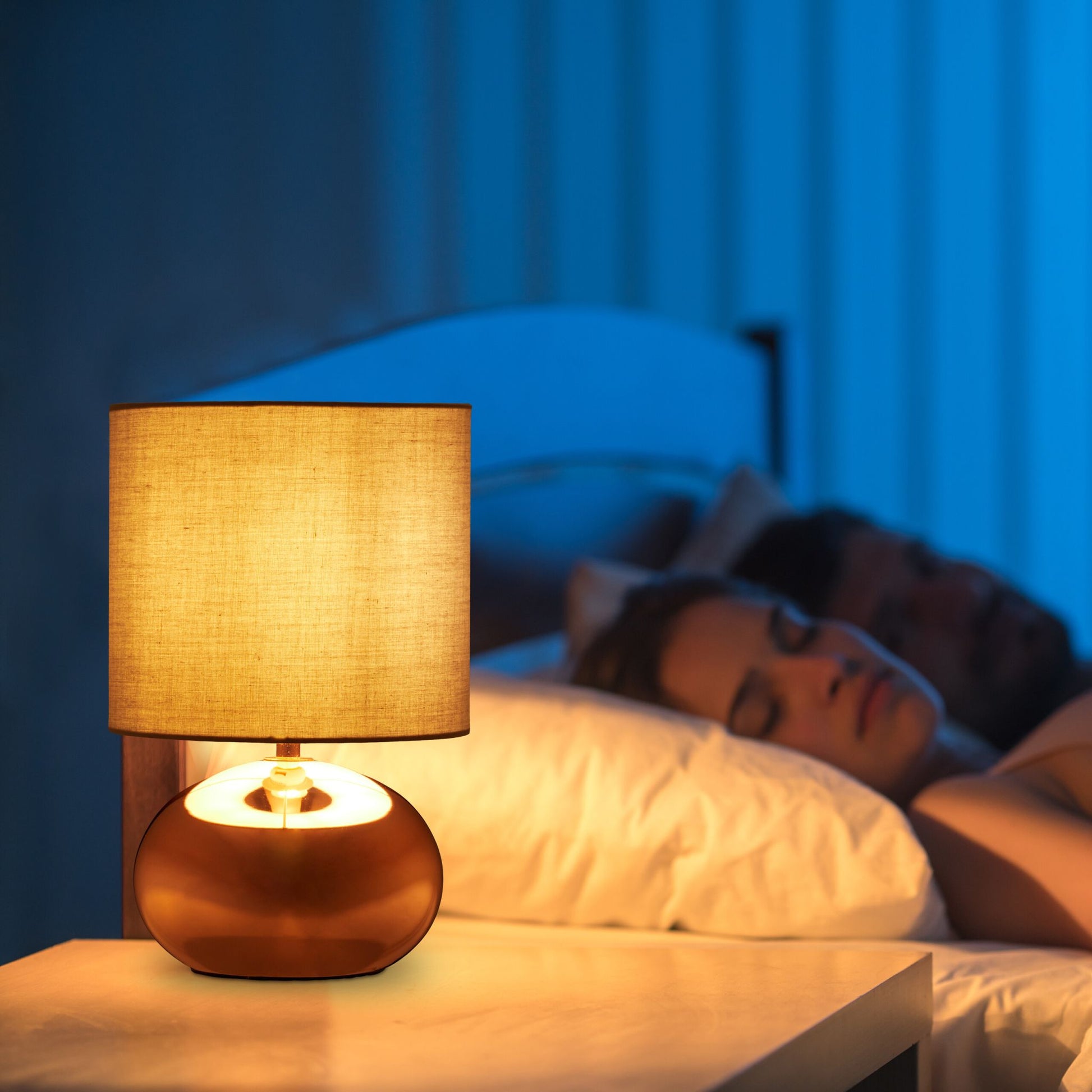 Tischlampe Metall & Stoff Kupfer-Grau von Relaxdays
