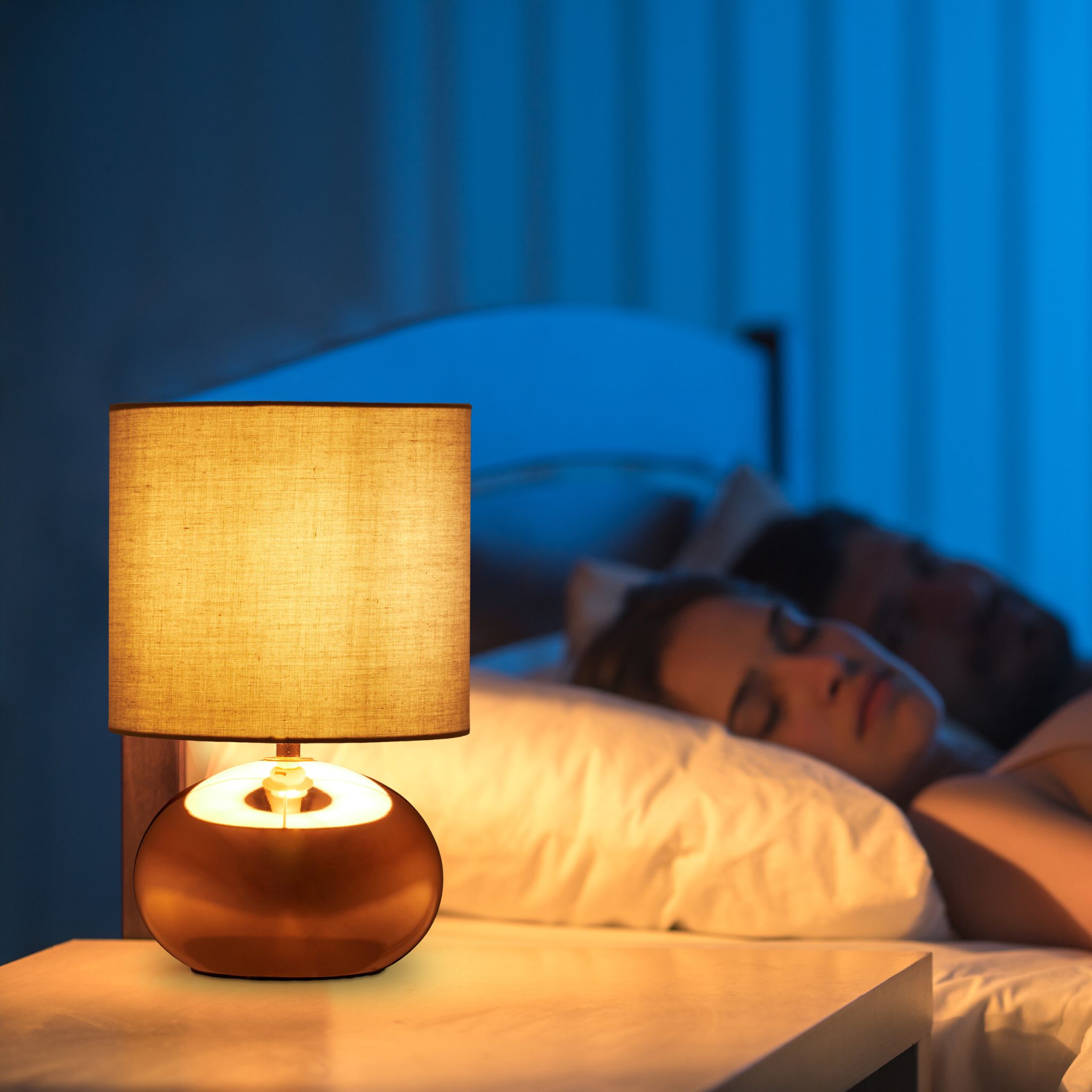 Tischlampe Metall & Stoff Kupfer-Grau von Relaxdays