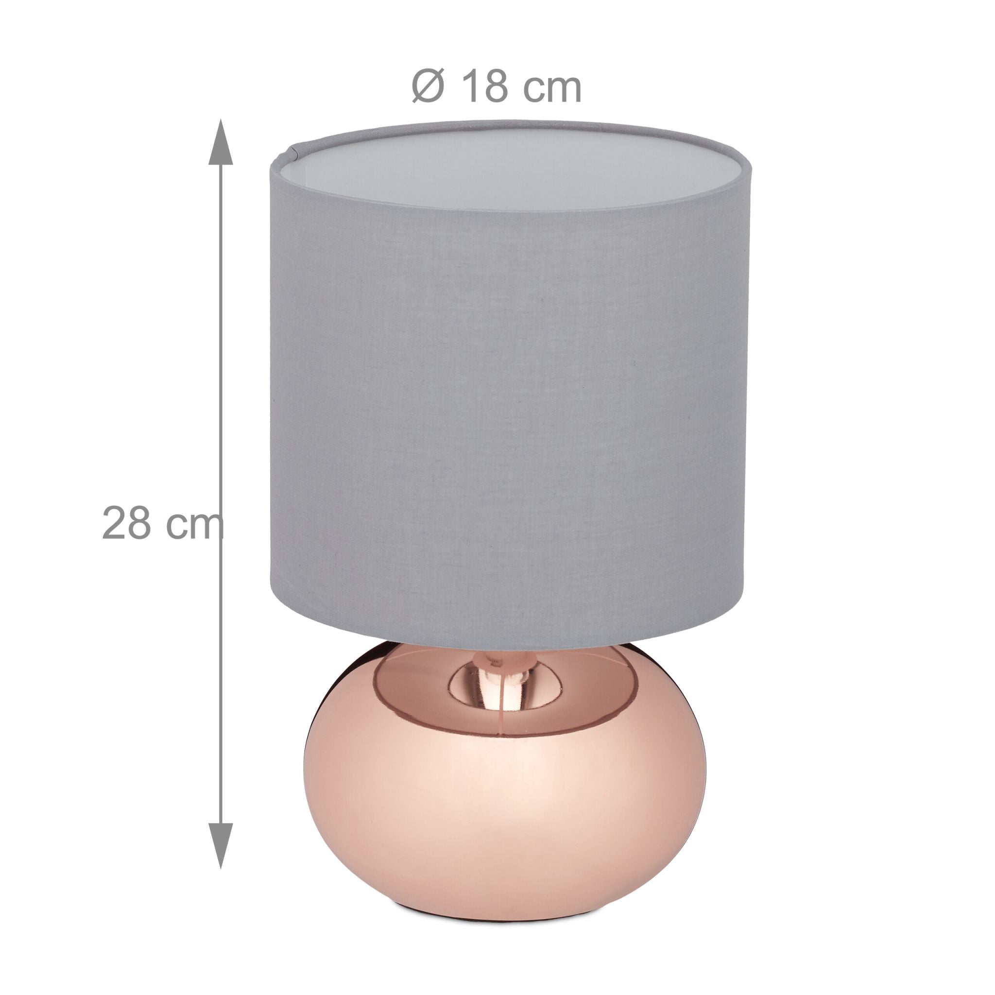 Tischlampe Metall & Stoff Kupfer-Grau von Relaxdays