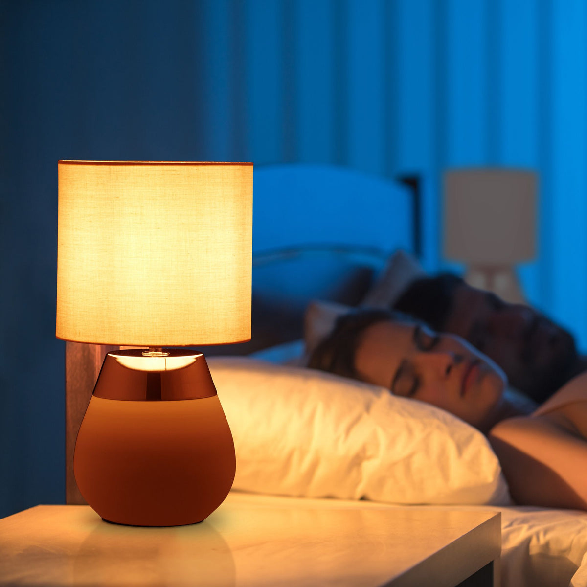Tischlampe mit Stoffschirm Kupfer-Rosa von Relaxdays