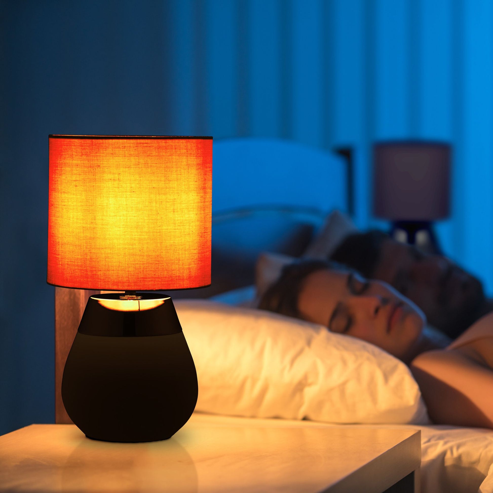 Tischlampe mit Stoffschirm Dunkelblau-Silber von Relaxdays