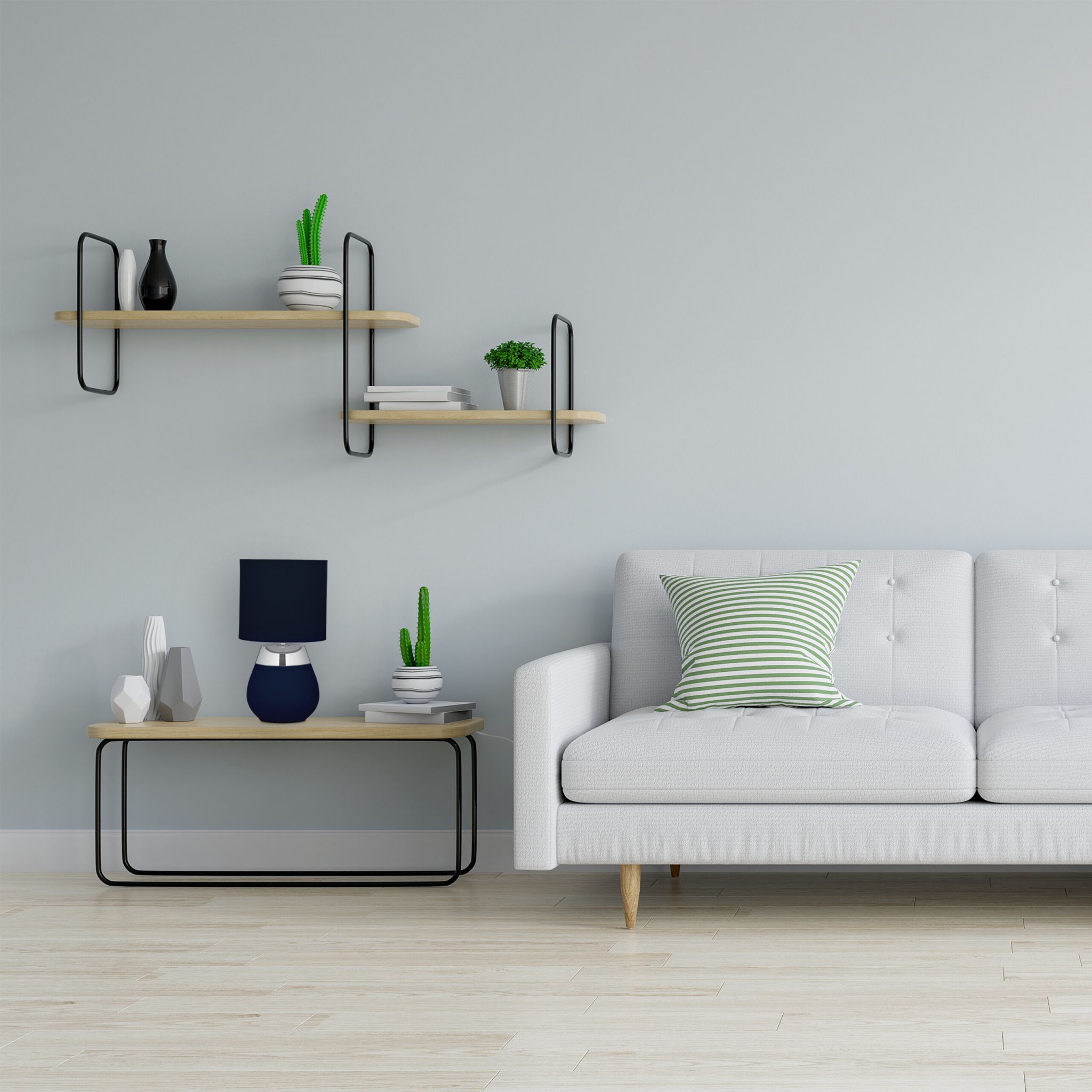 Tischlampe mit Stoffschirm Dunkelblau-Silber von Relaxdays