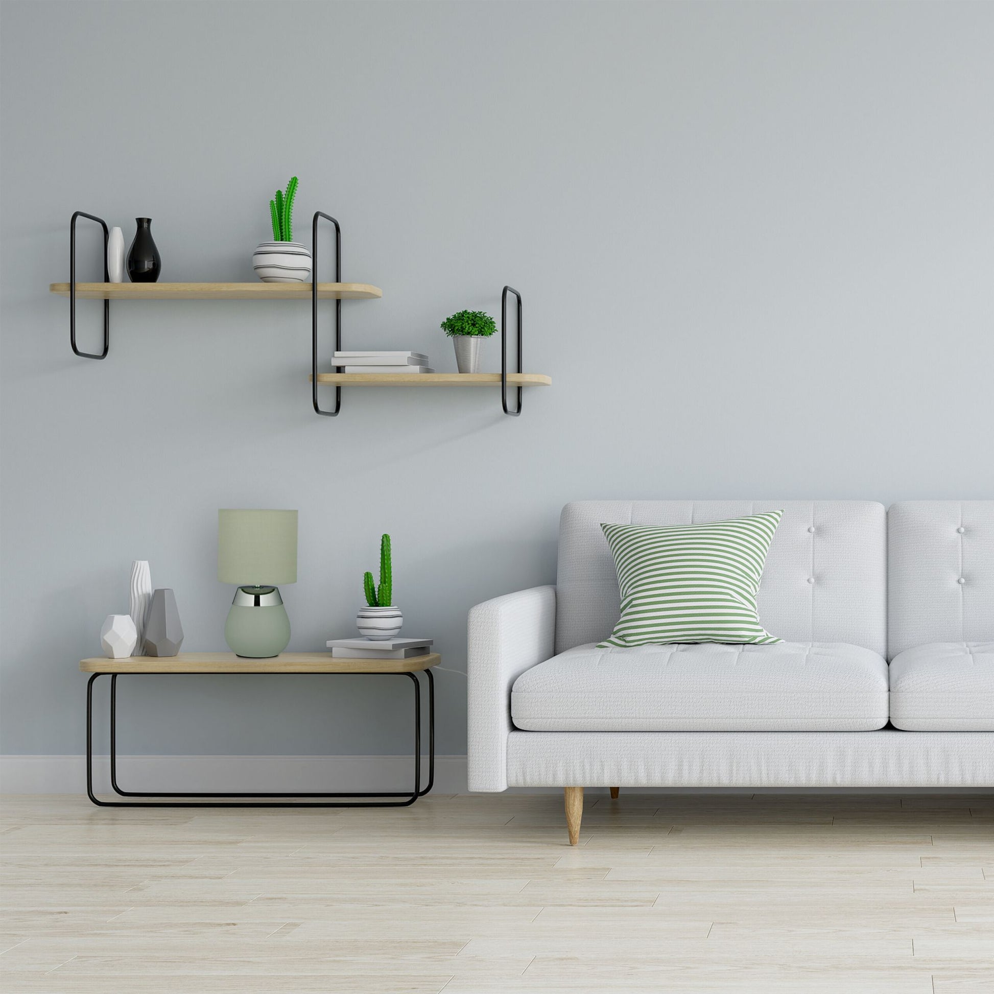 Tischlampe mit Stoffschirm Grün-Silber von Relaxdays