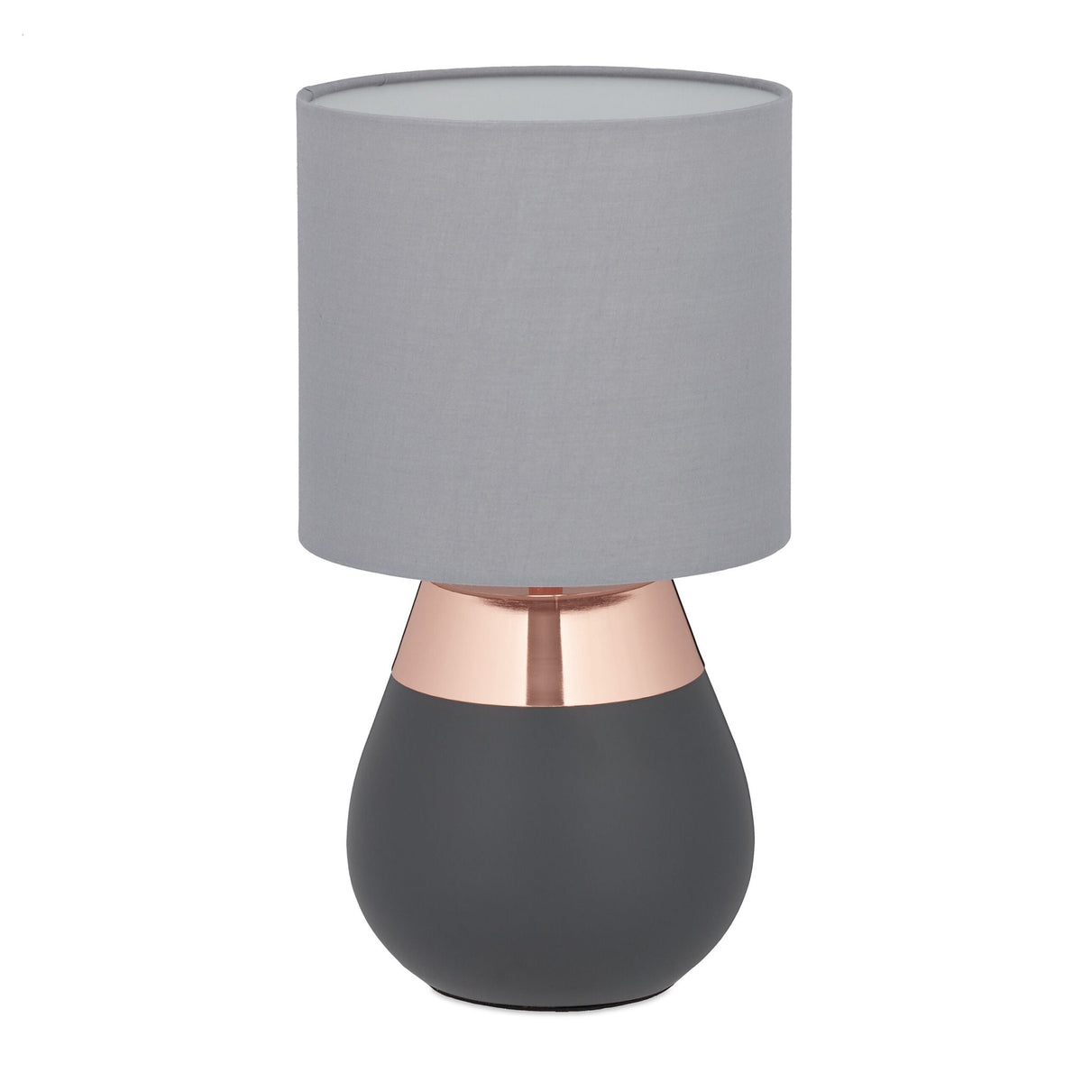 Tischlampe mit Stoffschirm Anthrazit-Kupfer-Grau von Relaxdays