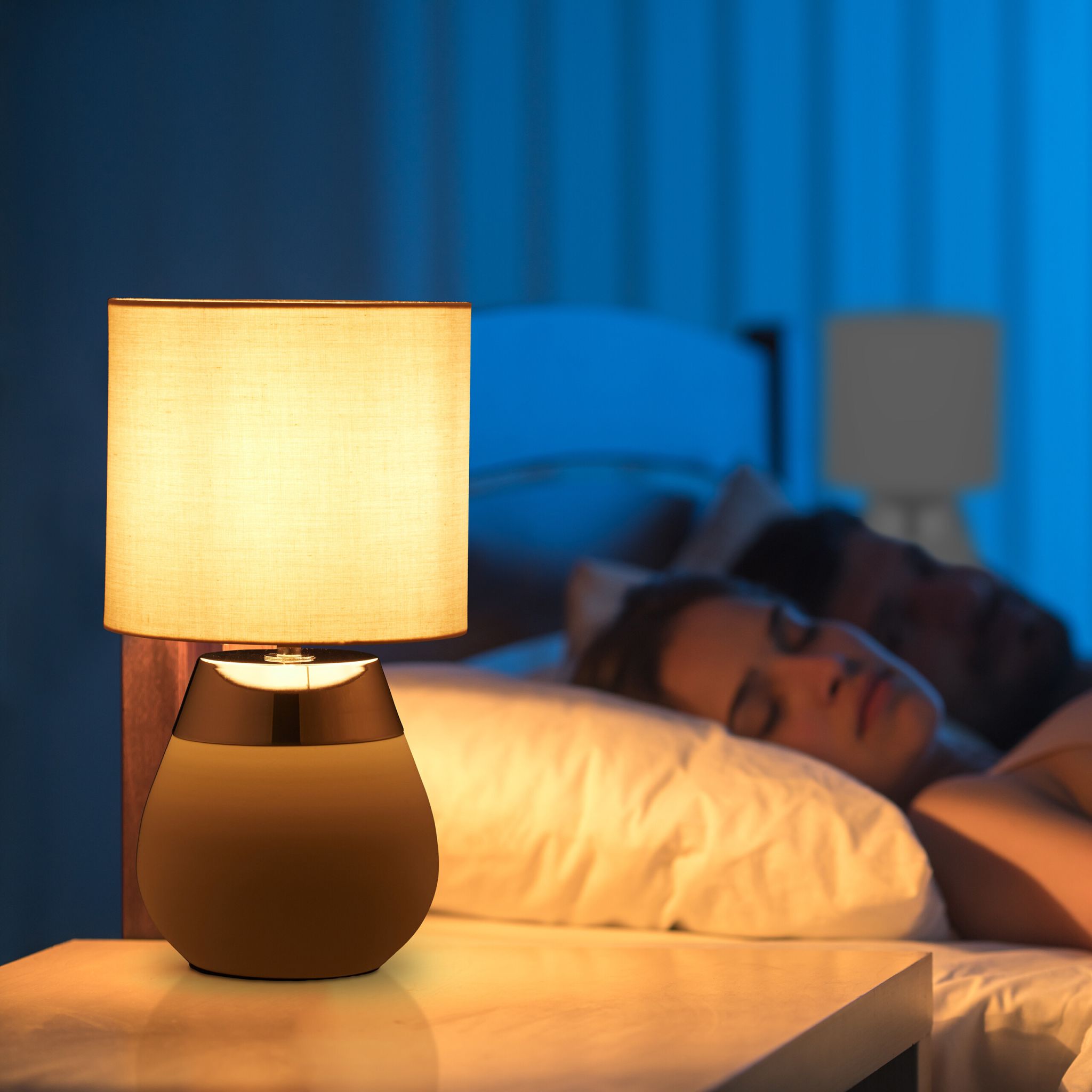 Tischlampe mit Stoffschirm Silber-Grau von Relaxdays