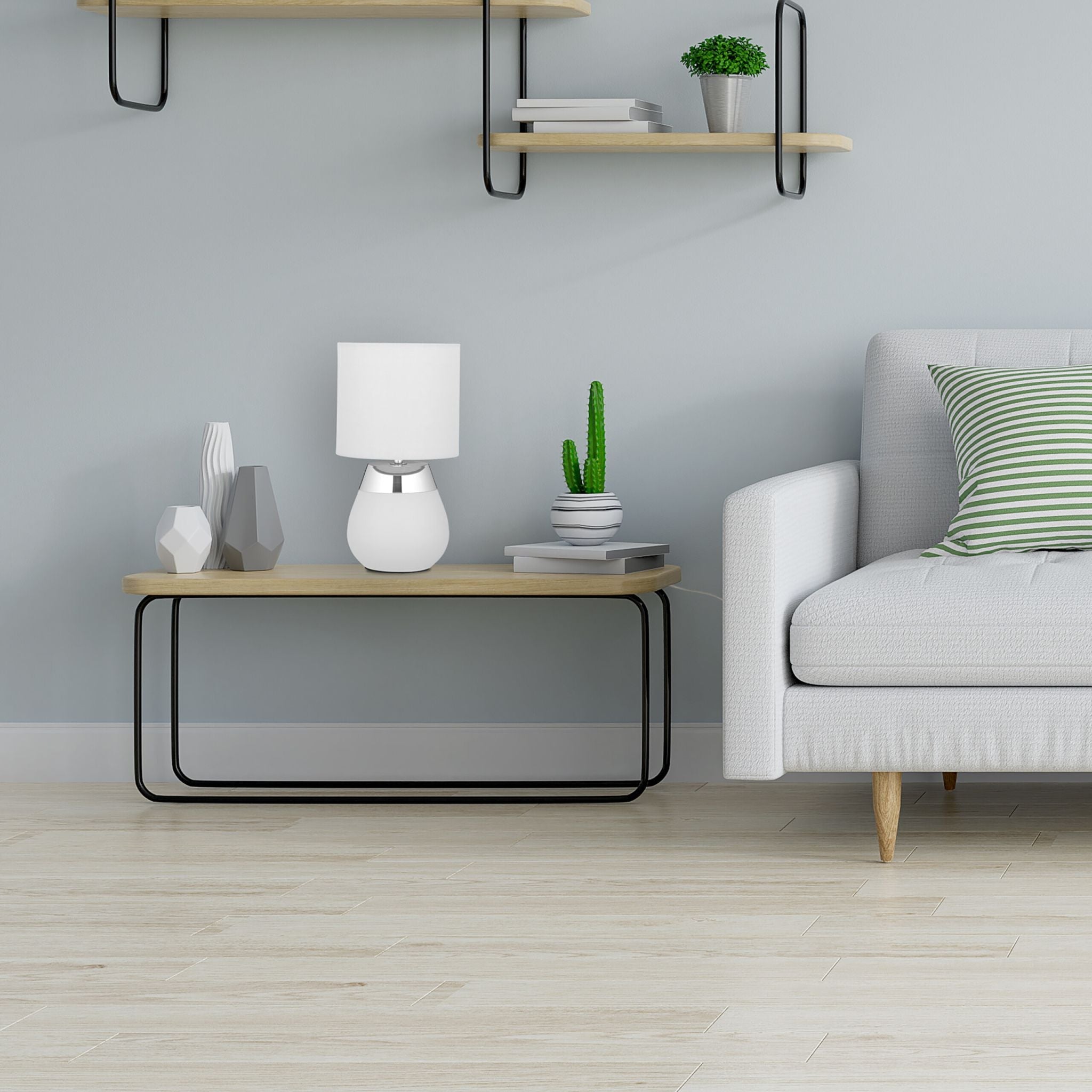 Tischlampe mit Stoffschirm Silber-Grau von Relaxdays