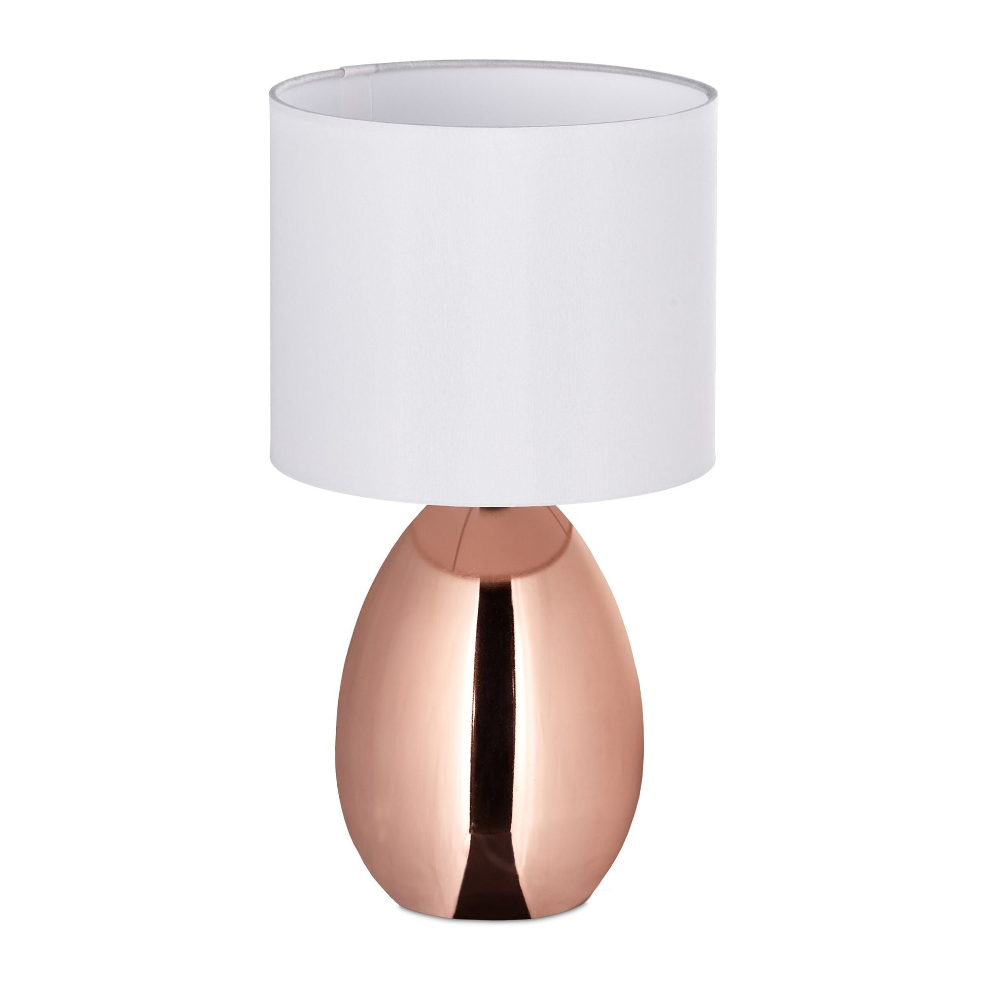 Tischlampe Metall & Stoff Weiss-Kupfer von Relaxdays