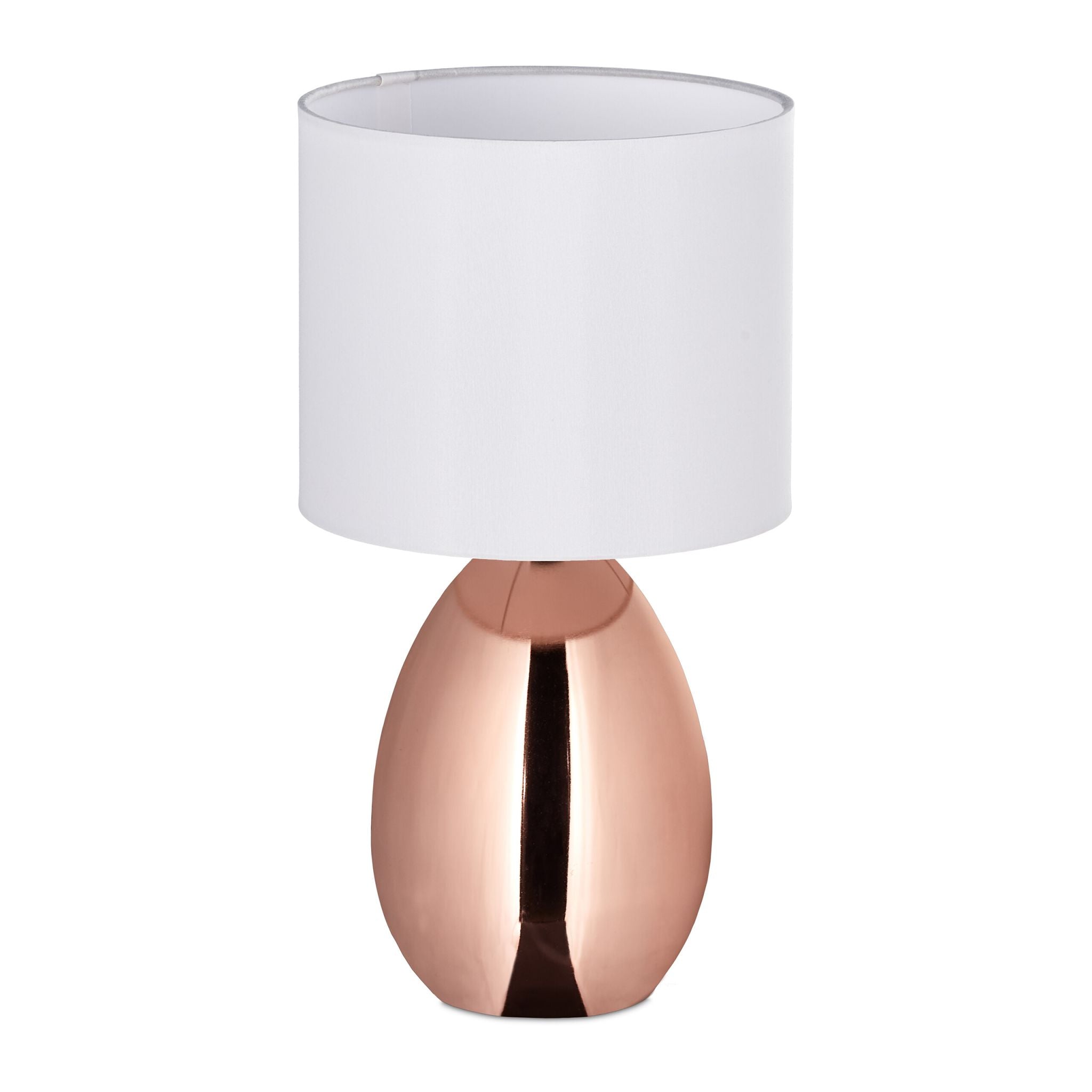 Tischlampe Metall & Stoff Weiss-Kupfer von Relaxdays