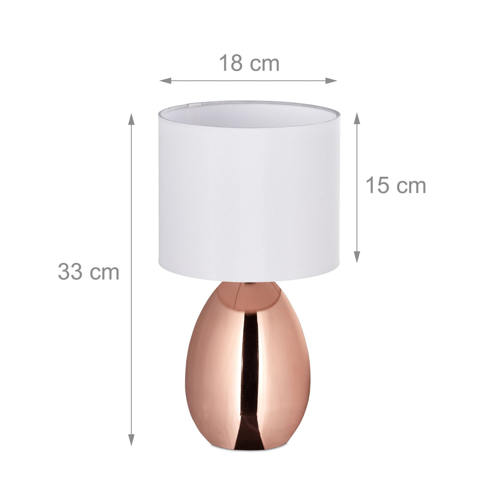 Tischlampe Metall & Stoff Weiss-Kupfer von Relaxdays