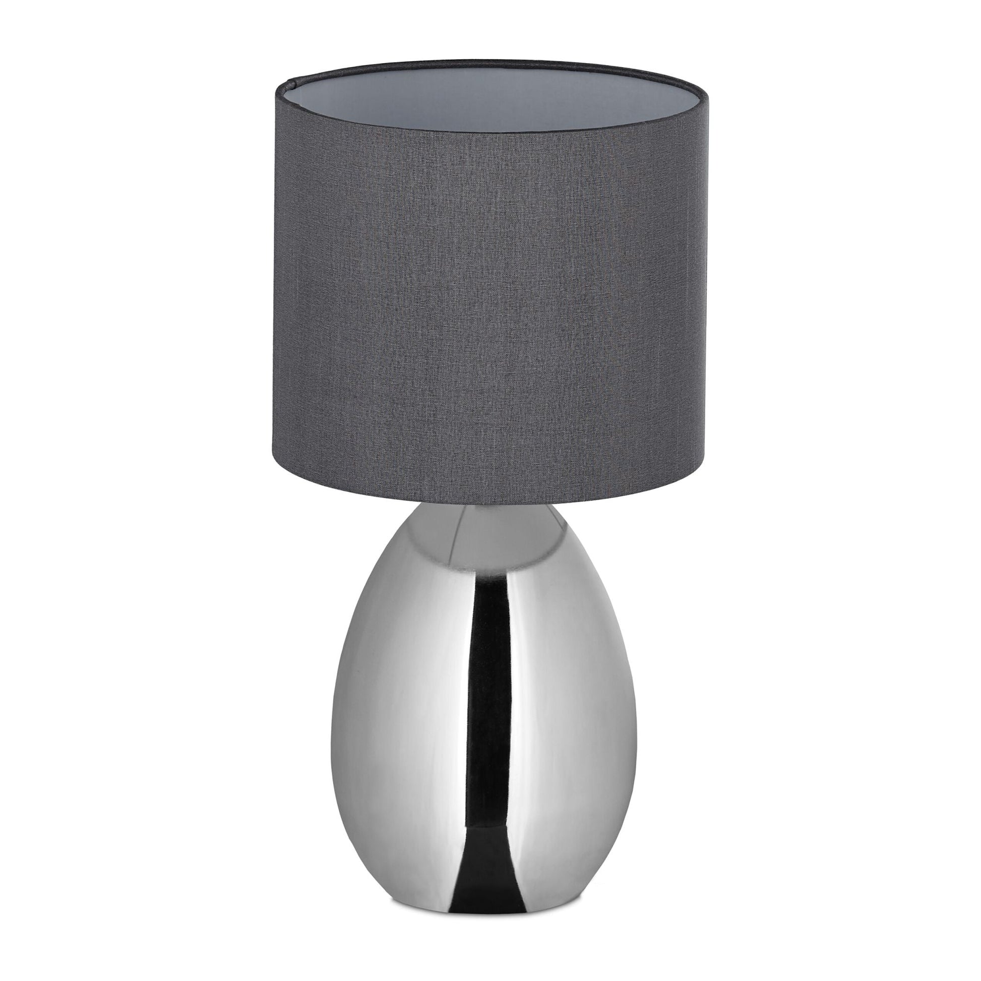 Tischlampe Metall & Stoff Silber-Grau von Relaxdays